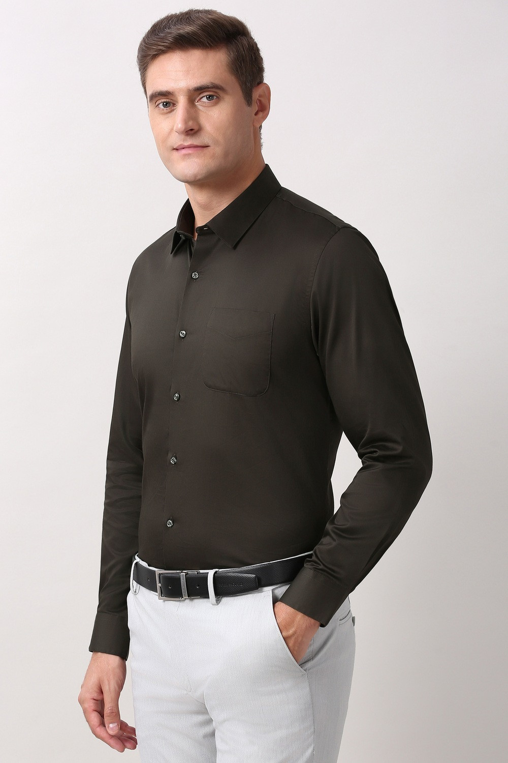 Image of PETER ENGLAND Men Solid Formal Brown Shirt