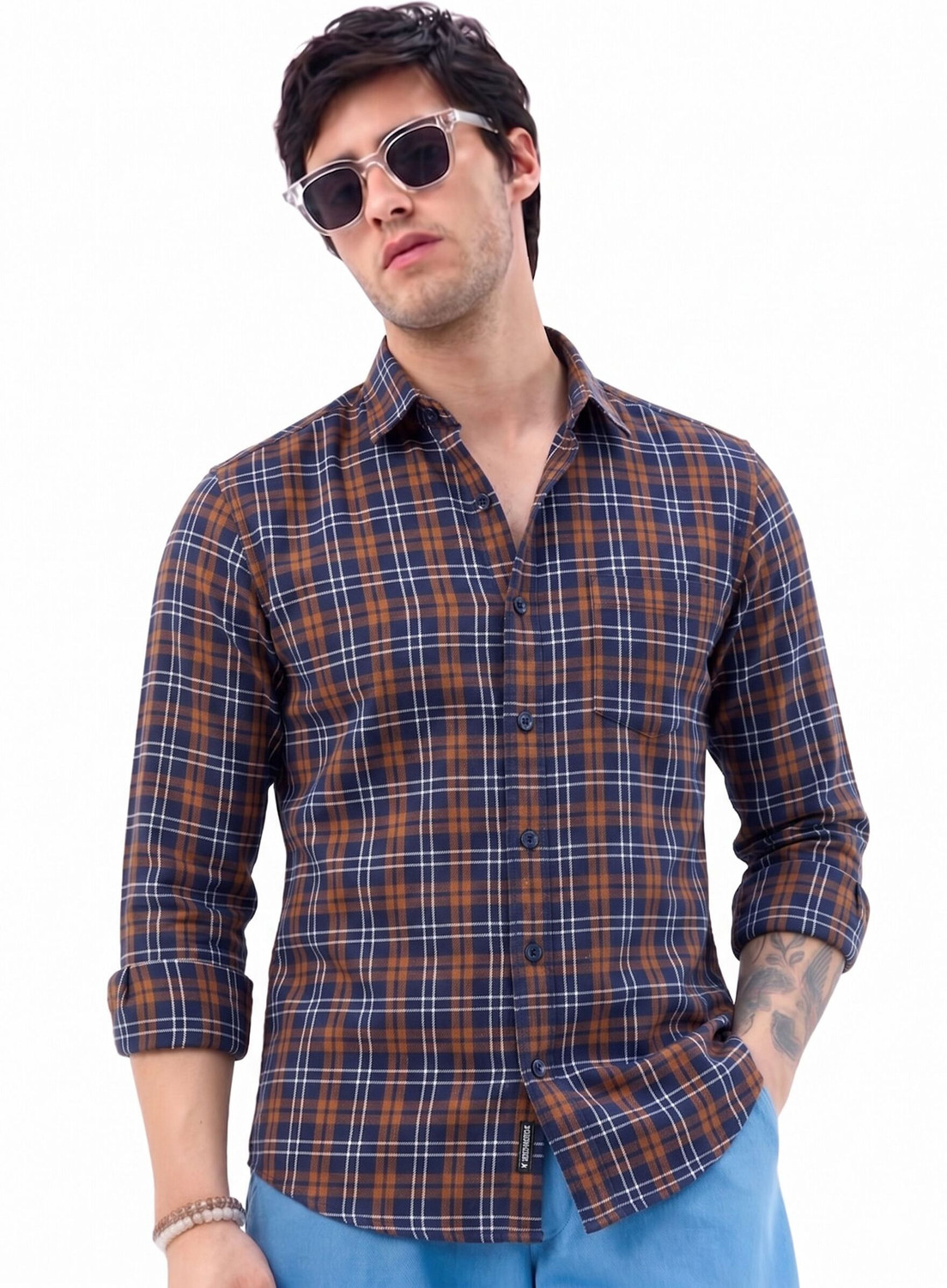 Image of YOUTH FIRST INDIAN BRAND Men Checkered Casual Multicolor Shirt
