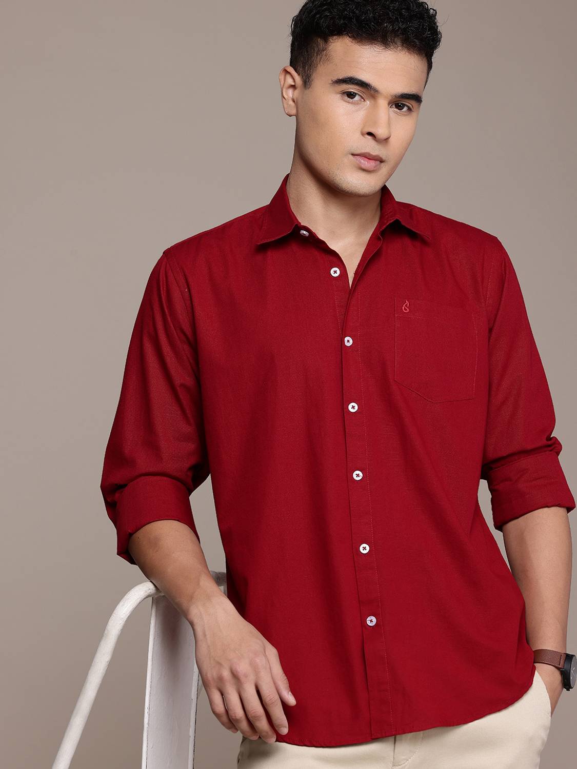 BLUE SQUAD Men Solid Casual Red Shirt