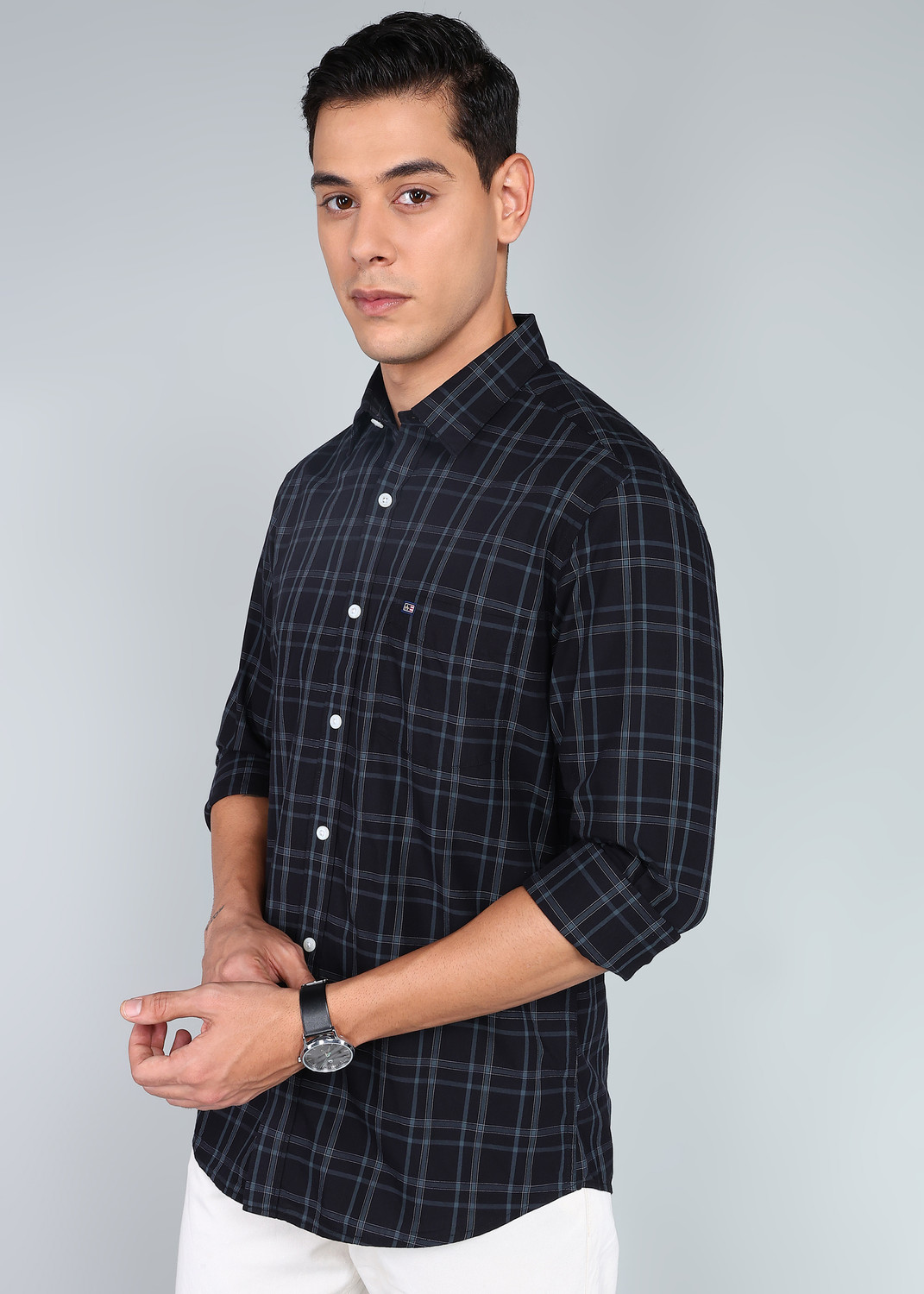 Image of Arrow Sport Men Checkered Casual Black Shirt