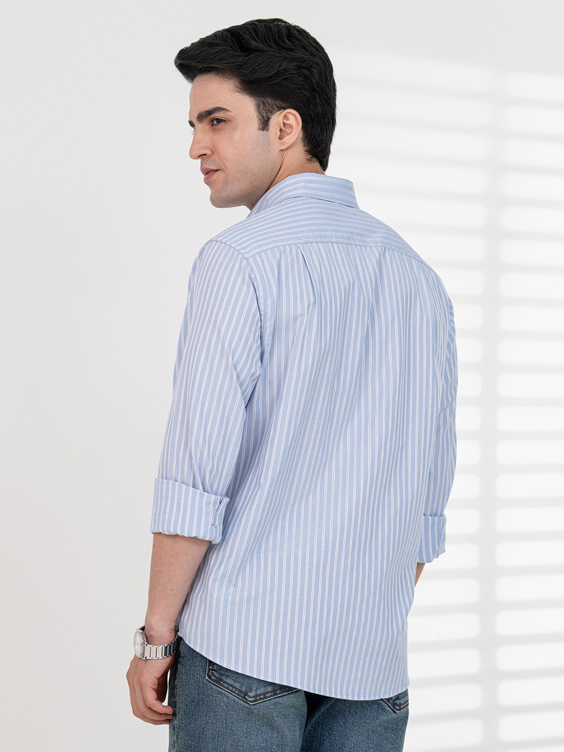 Image of RED TAPE Men Relaxed Fit Striped Button Down Collar Casual Shirt