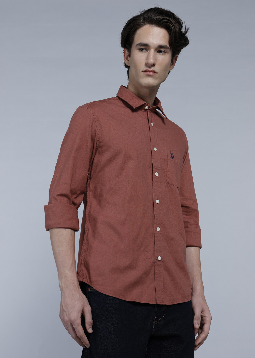 Image of U.S. POLO ASSN. Men Solid Casual Pink Shirt