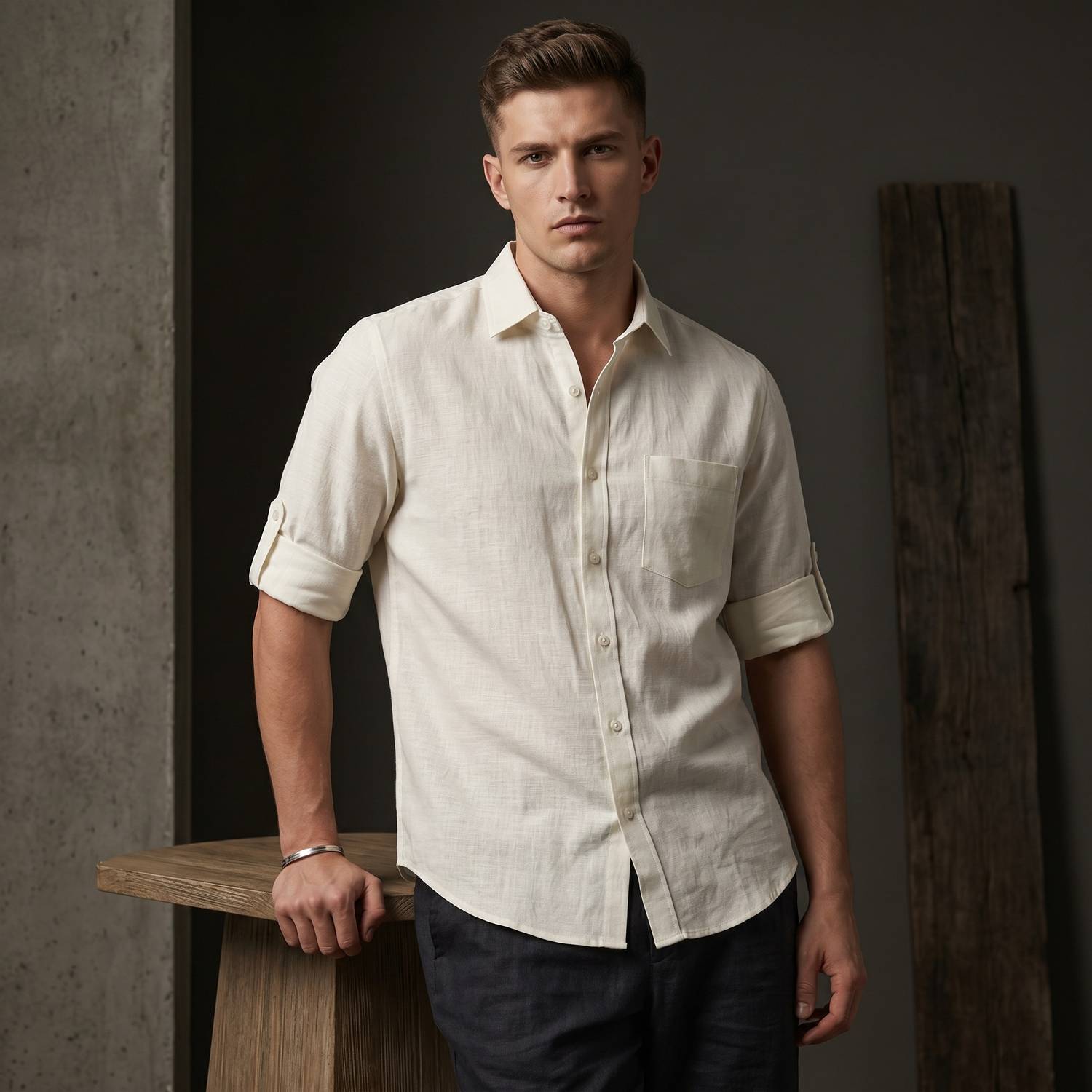 Roadster Men Solid Casual Cream Shirt