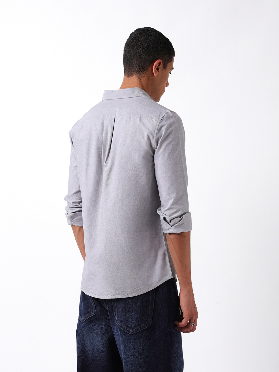 Image of THE BEAR HOUSE Men Solid Casual Grey Shirt