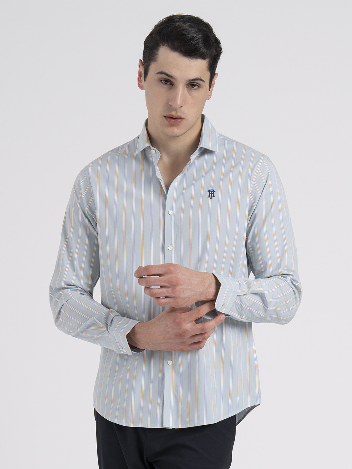 Image of RED TAPE Men Striped Casual Grey Shirt