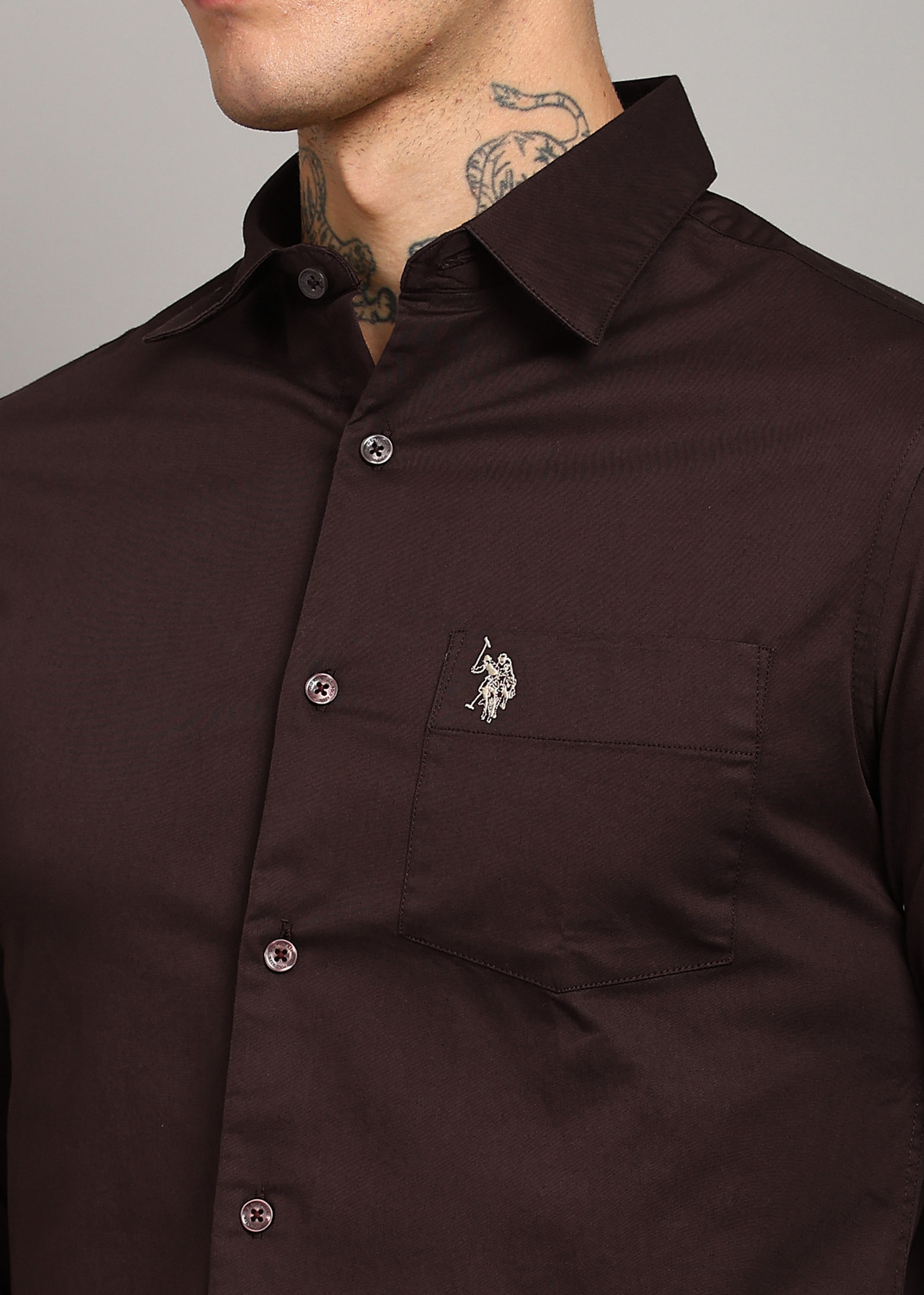 Image of U.S. POLO ASSN. Men Tailored Fit Solid Cut Away Collar Casual Shirt