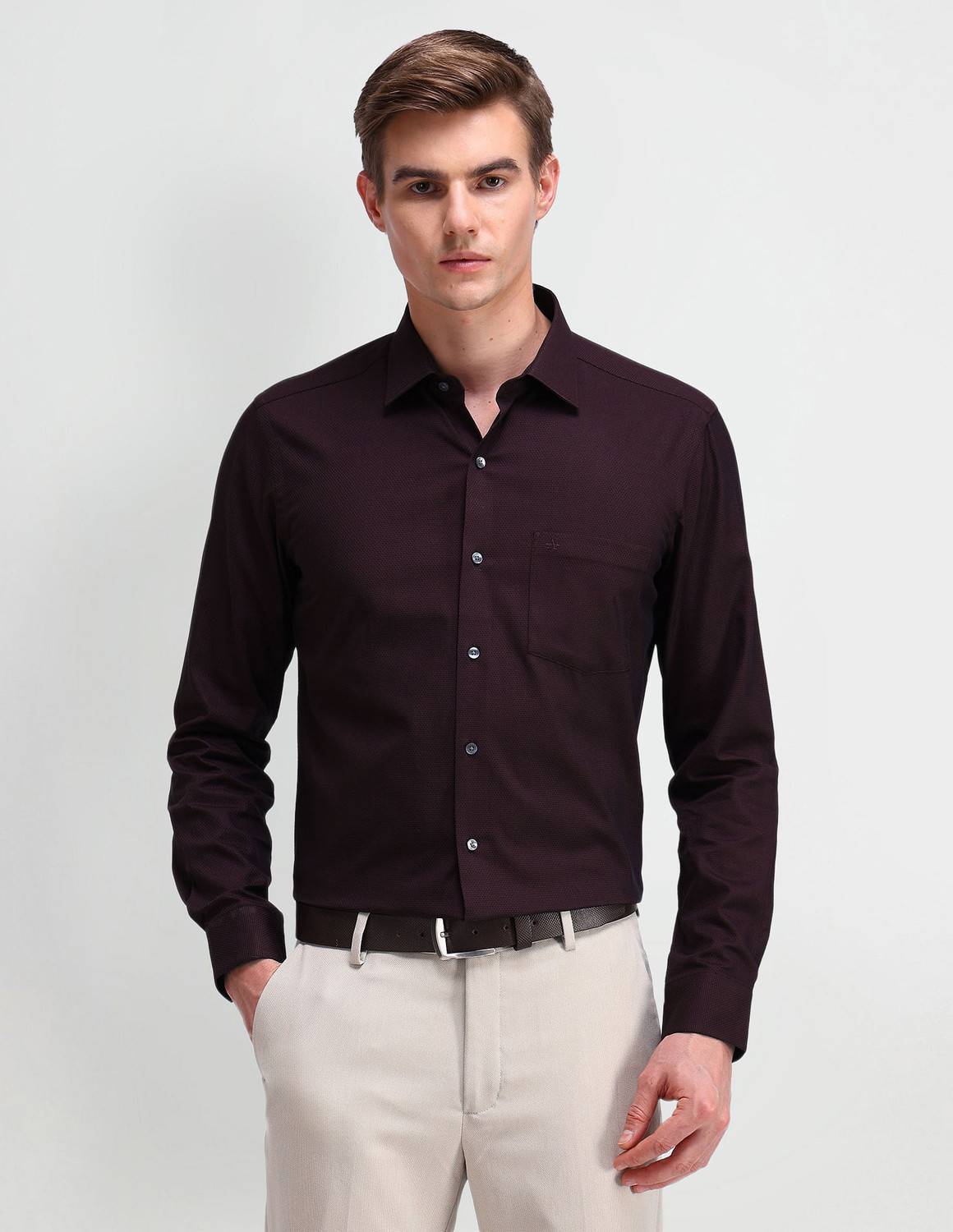 Image of ARROW Men Self Design Formal Red Shirt