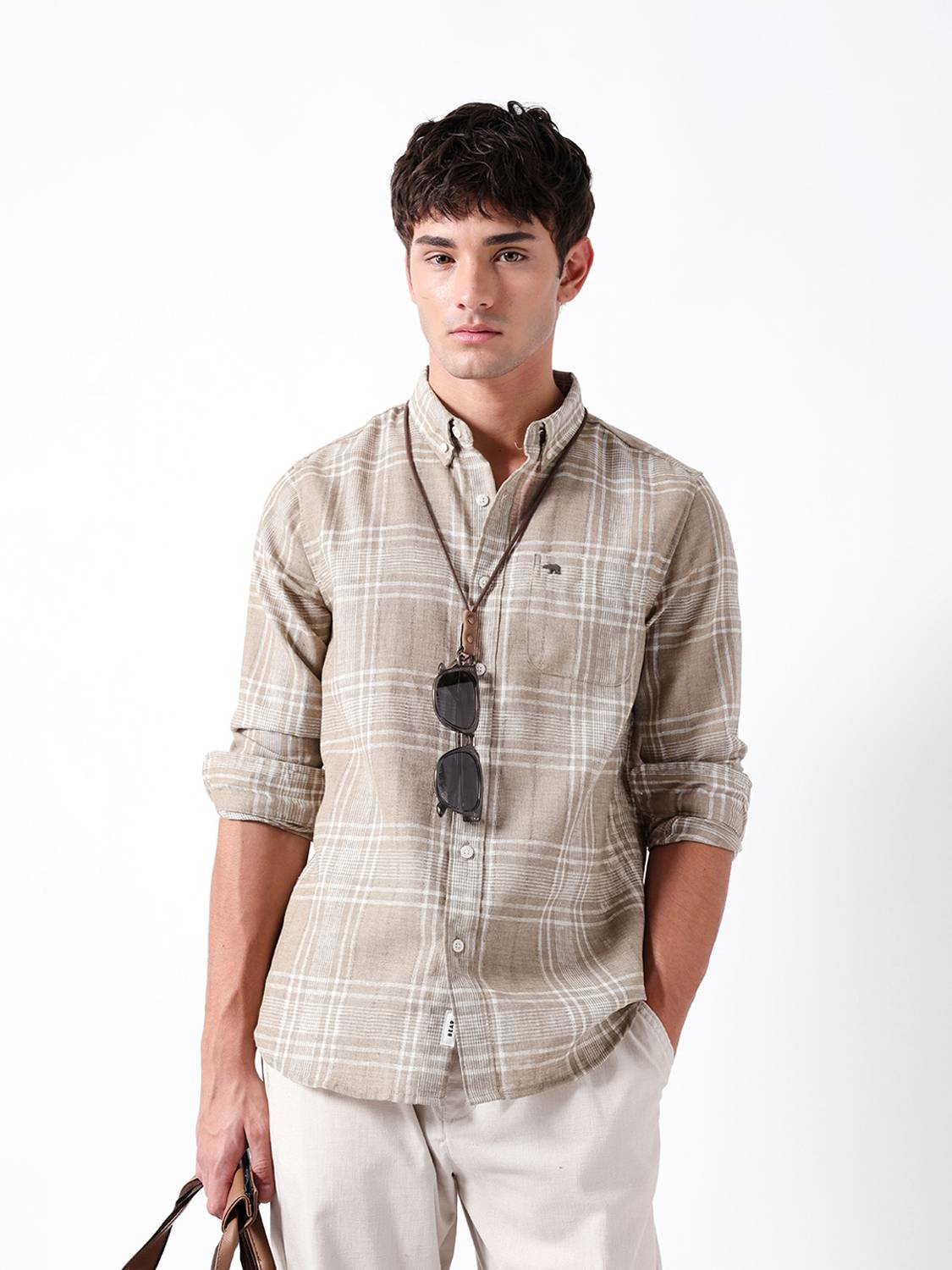 THE BEAR HOUSE Men Checkered Casual Brown Shirt