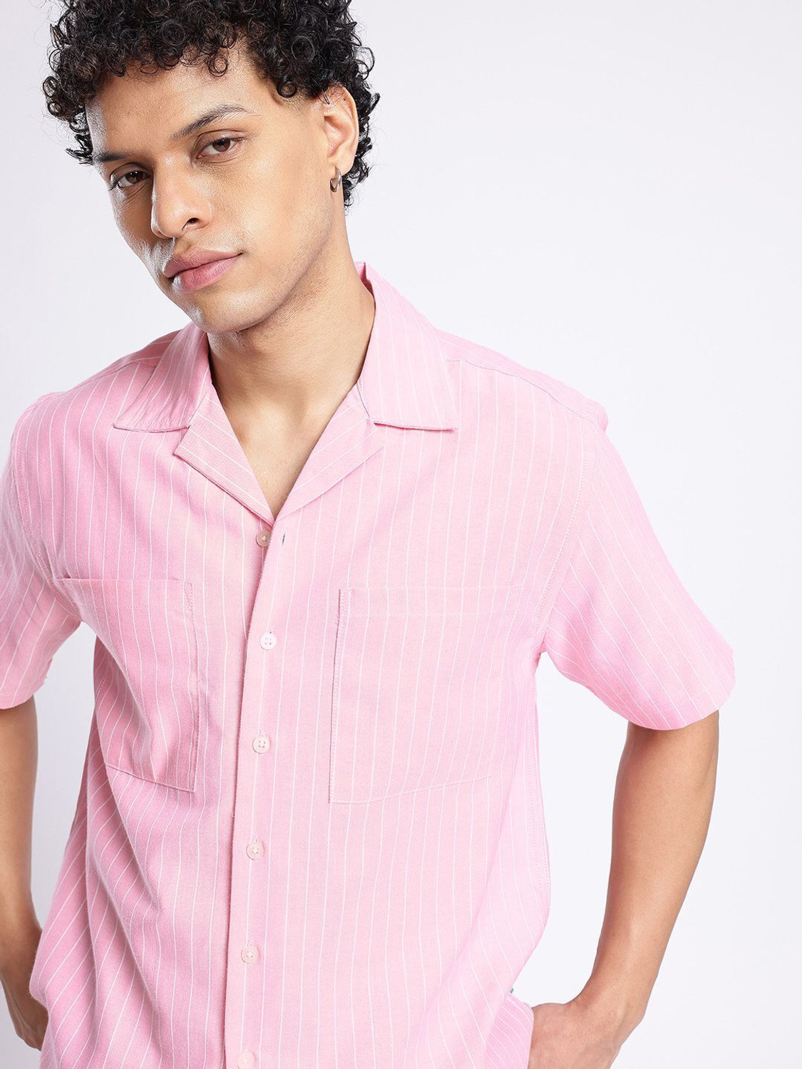 Image of Glitchez Men Striped Casual Pink Shirt