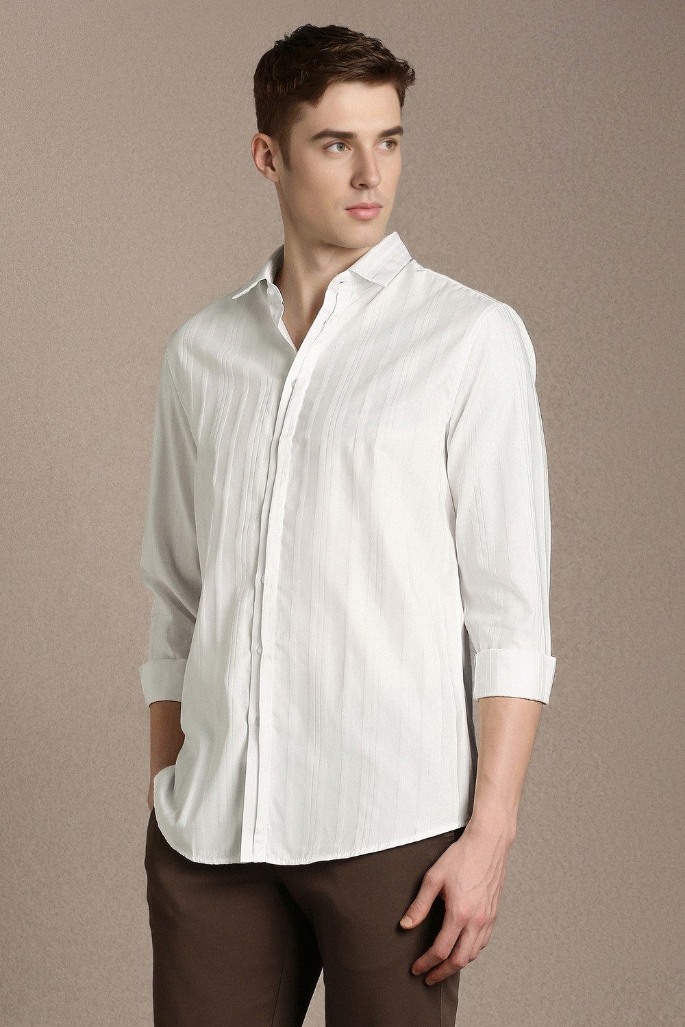 Image of LOUIS PHILIPPE Men Striped Casual White Shirt