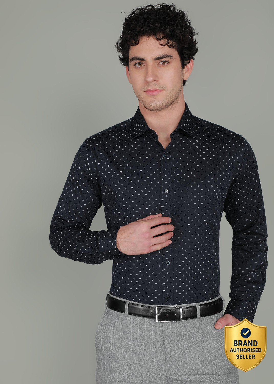 Image of Raymond Men Printed Formal Dark Blue Shirt