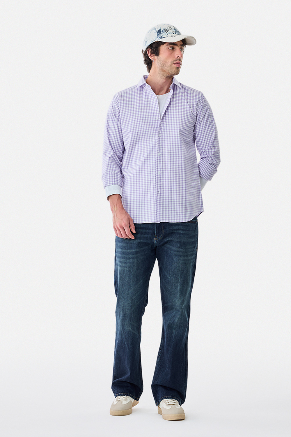 Image of Snitch Men Checkered Casual Purple Shirt