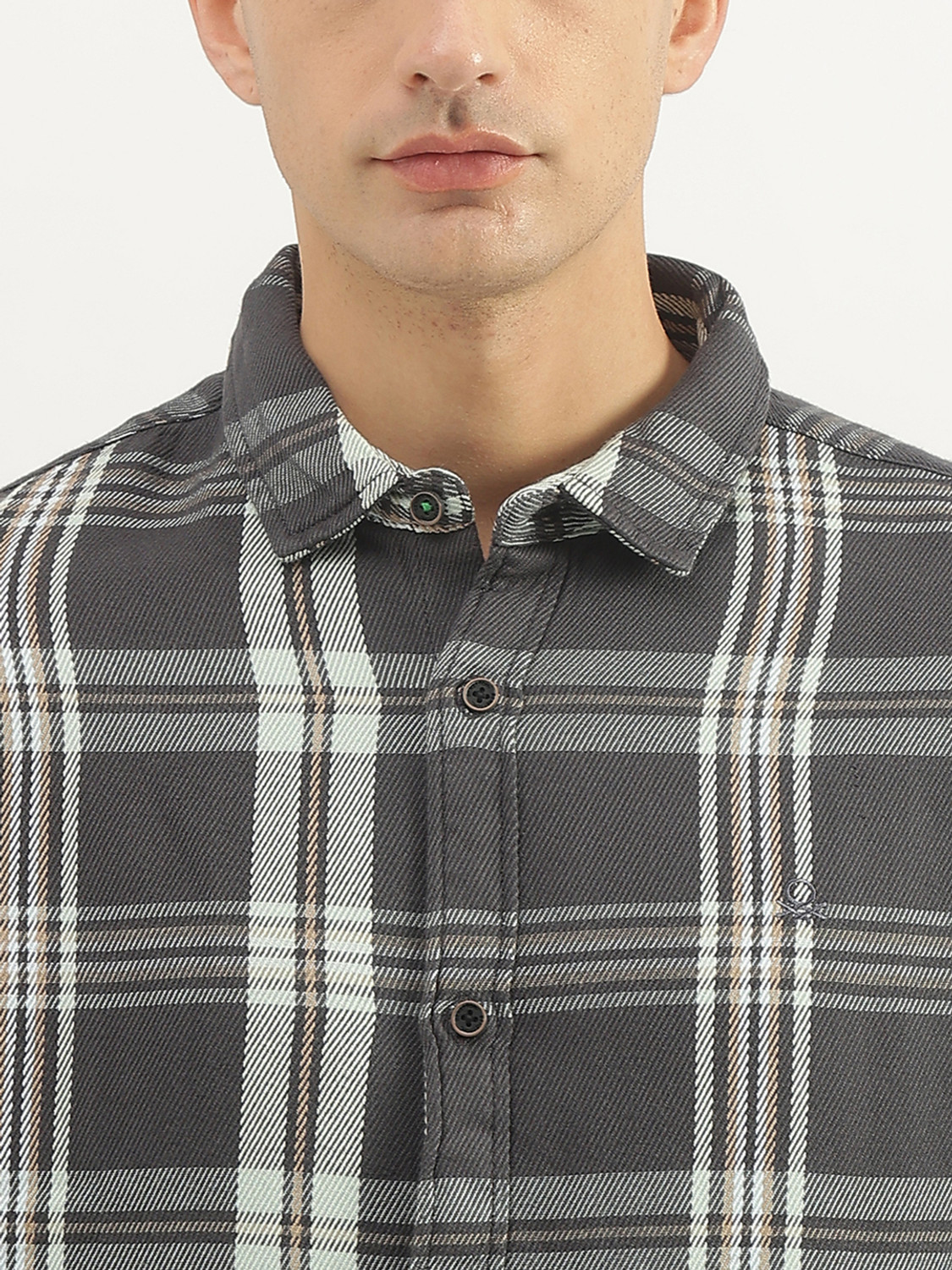 Image of United Colors of Benetton Men Checkered Casual Grey Shirt