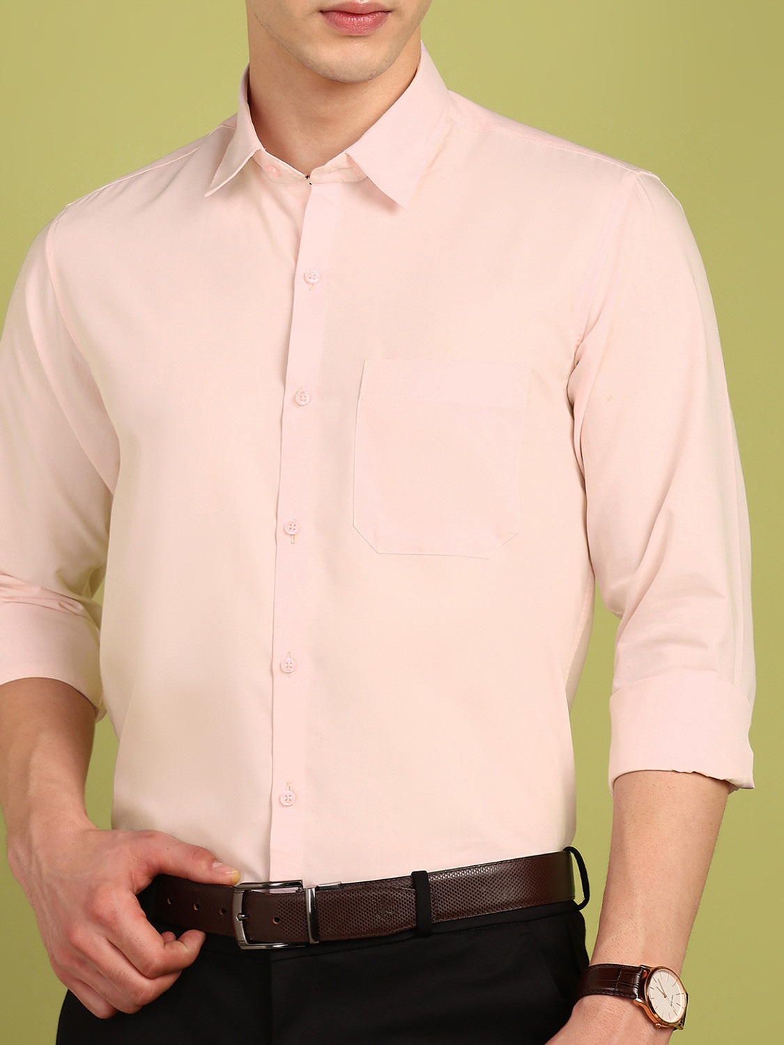 Image of FUBAR Men Solid Formal Pink Shirt