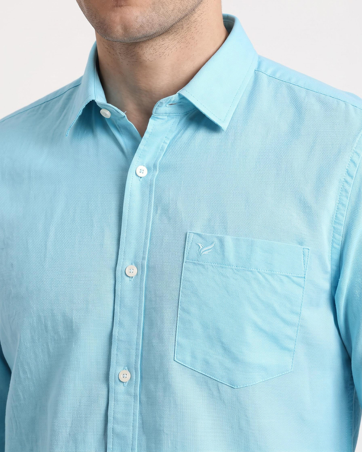 Image of Blackberrys Men Self Design Casual Light Blue Shirt