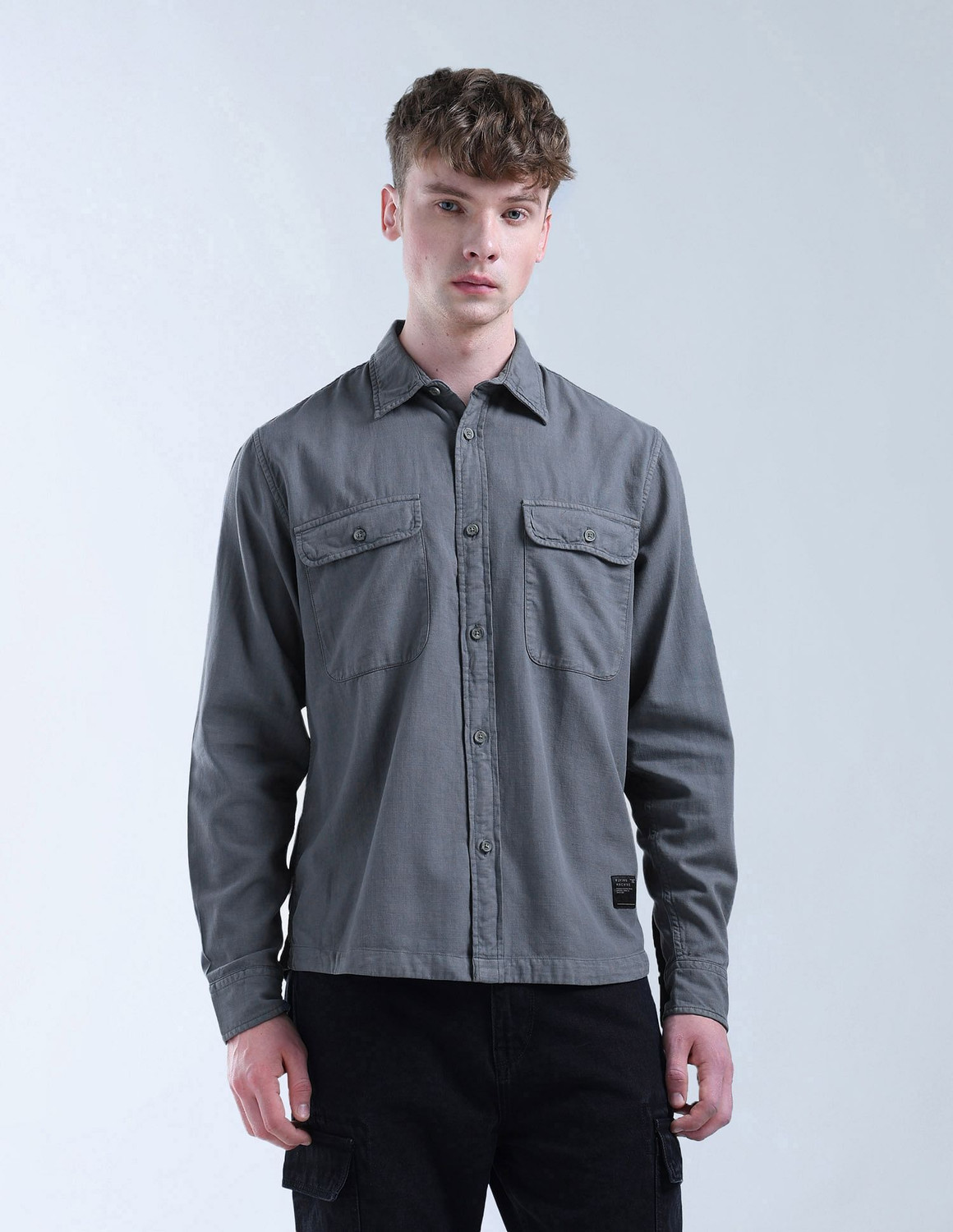 Image of FLYING MACHINE Men Solid Casual Green Shirt