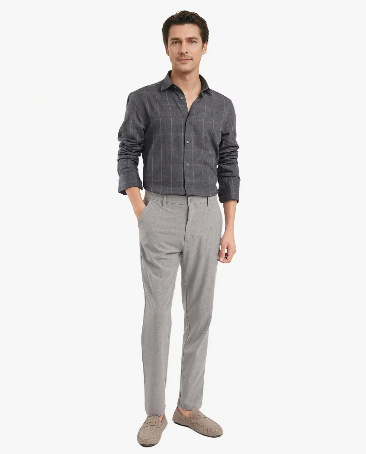 Image of RARE RABBIT Men Checkered Casual Grey Shirt