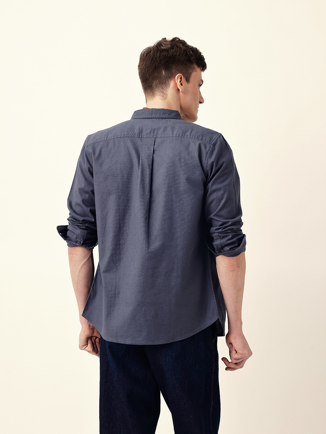 Image of THE BEAR HOUSE Men Solid Casual Blue Shirt