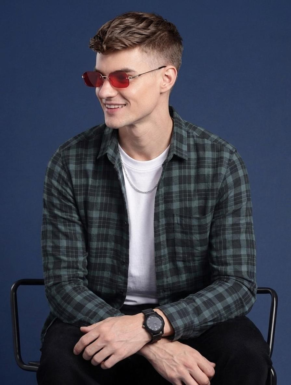 Image of Roadster Men Checkered Casual Dark Green, Black Shirt
