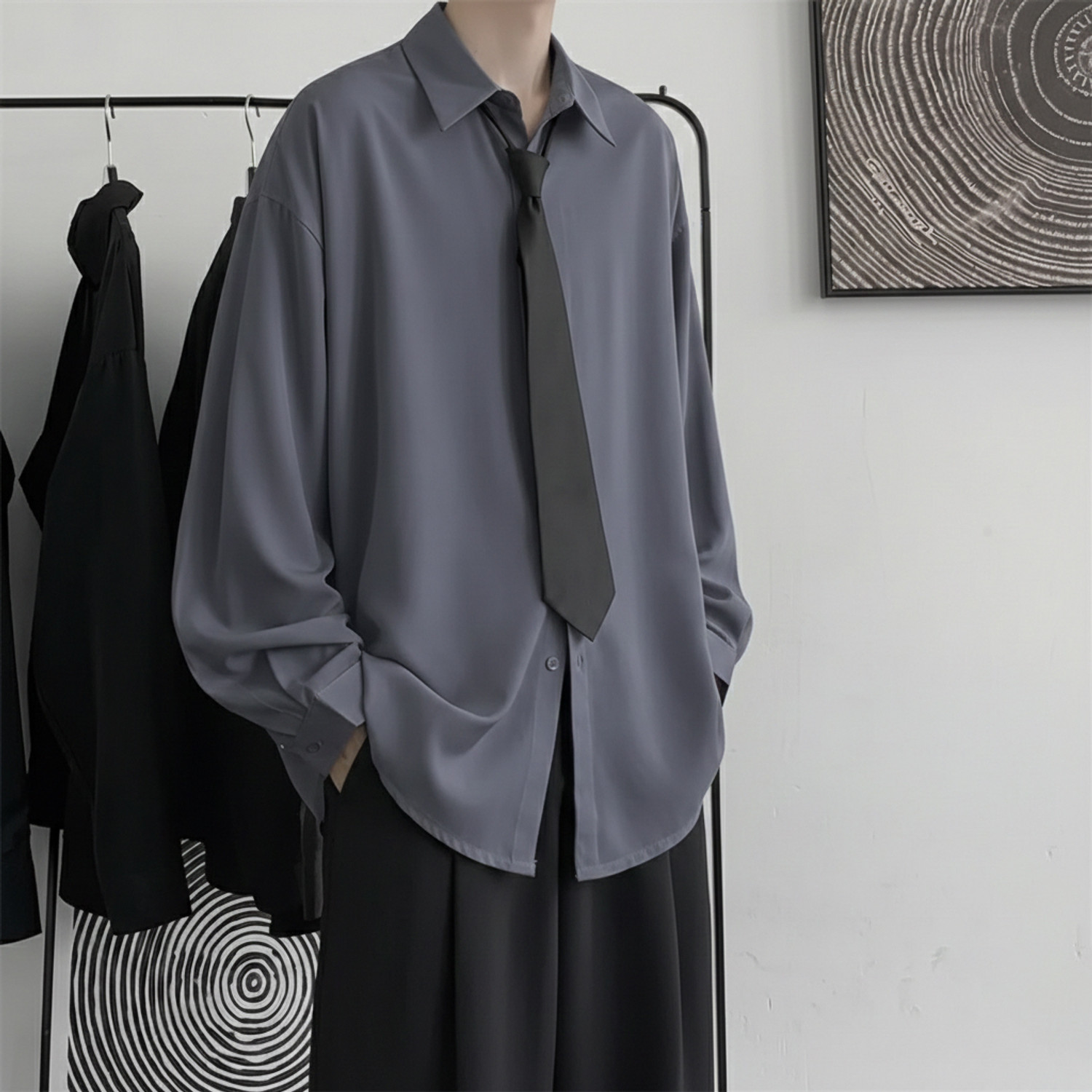 Image of ELVARO Men Solid Casual Grey Shirt