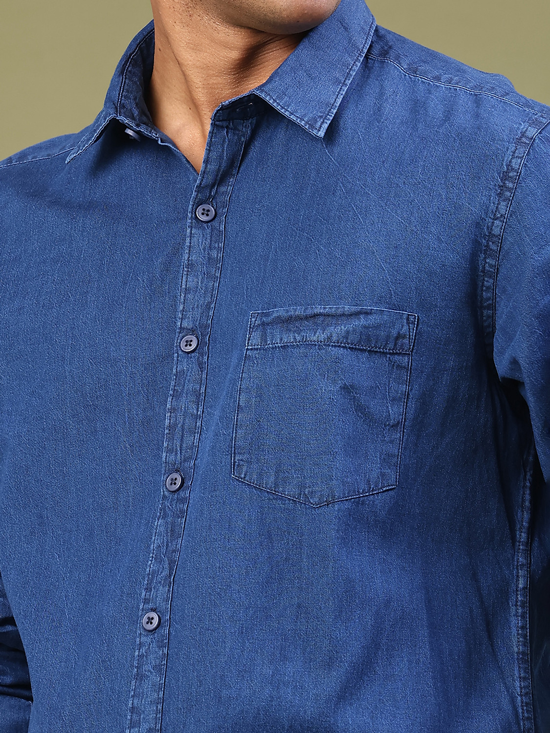 Image of V-MART Men Solid Casual Blue Shirt