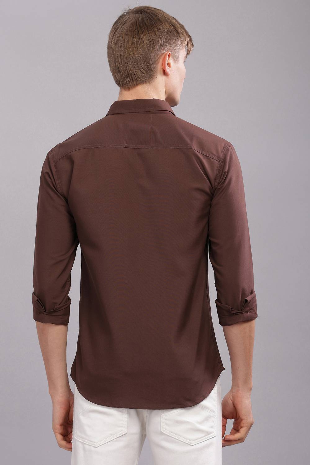 Uzmax Men Solid Casual Brown Shirt - Image 2