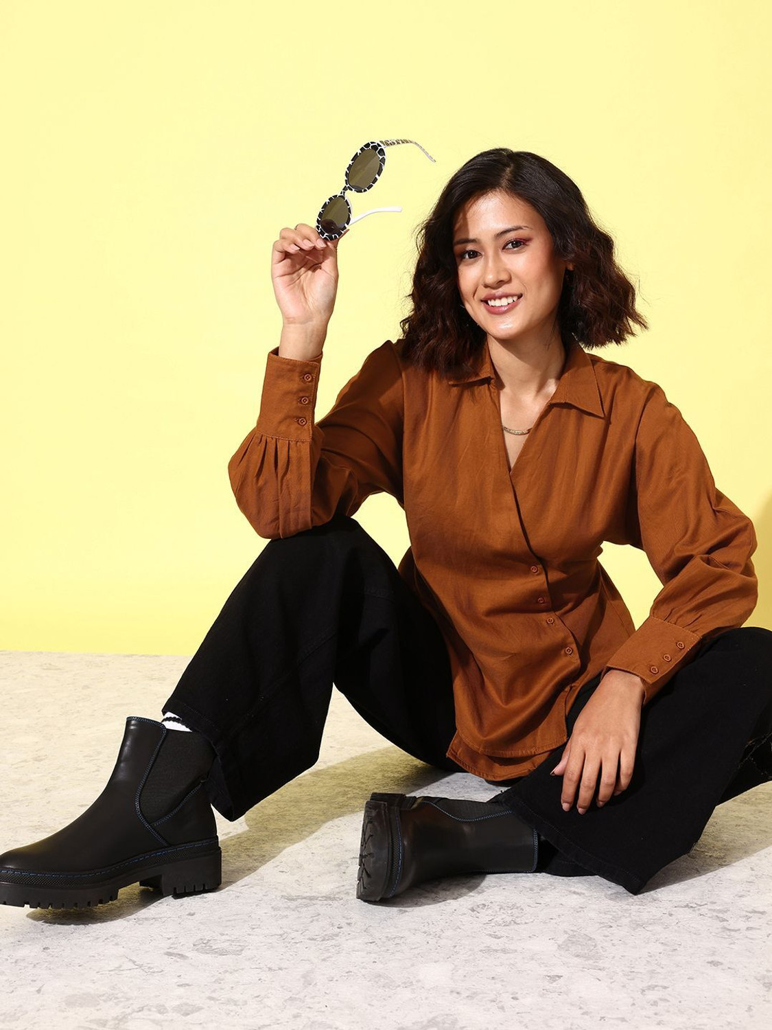 Image of Roadster Women Solid Casual Brown Shirt