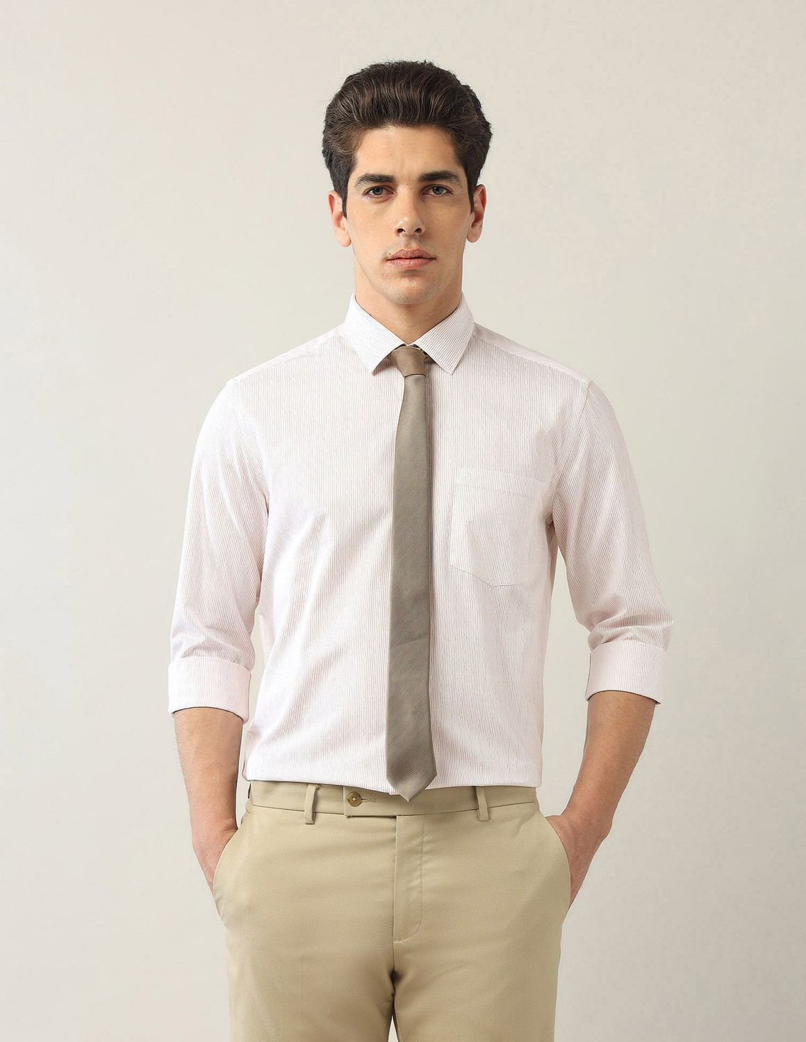 Image of ARROW Men Striped Formal White Shirt