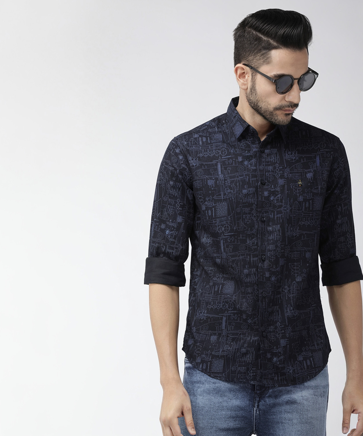 Image of The Indian Garage Co. Men Printed Casual Black Shirt