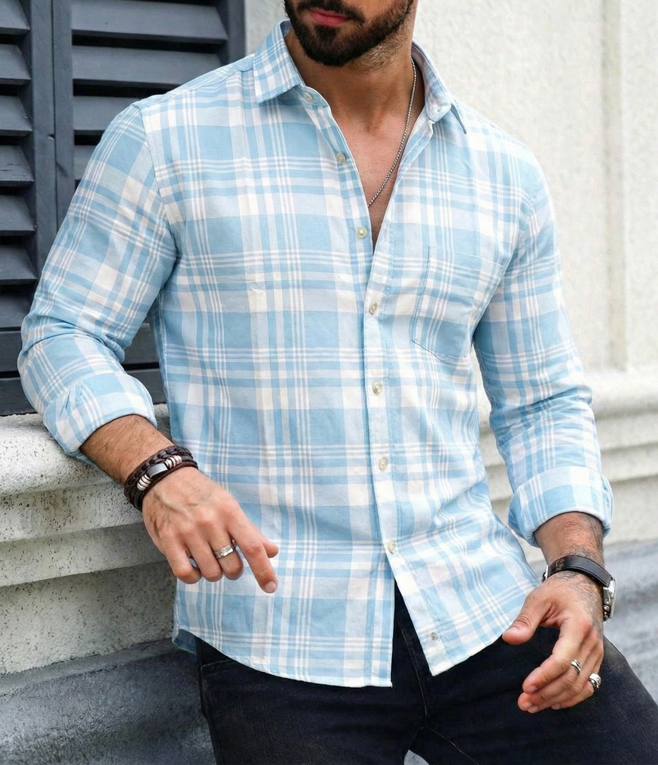 Image of METRONAUT Men Checkered Casual White Shirt