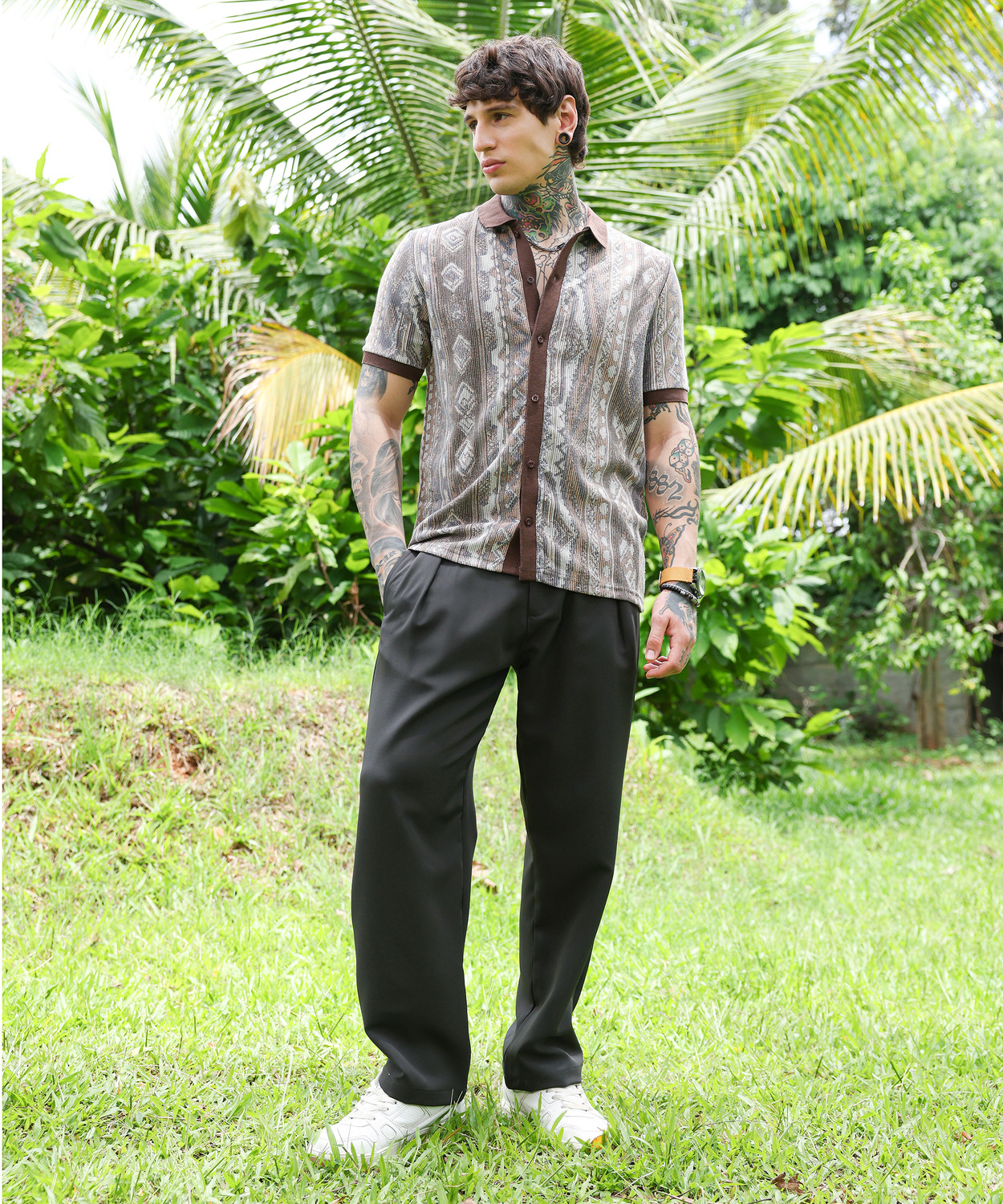 Image of CAMPUS SUTRA Men Self Design Casual Brown Shirt