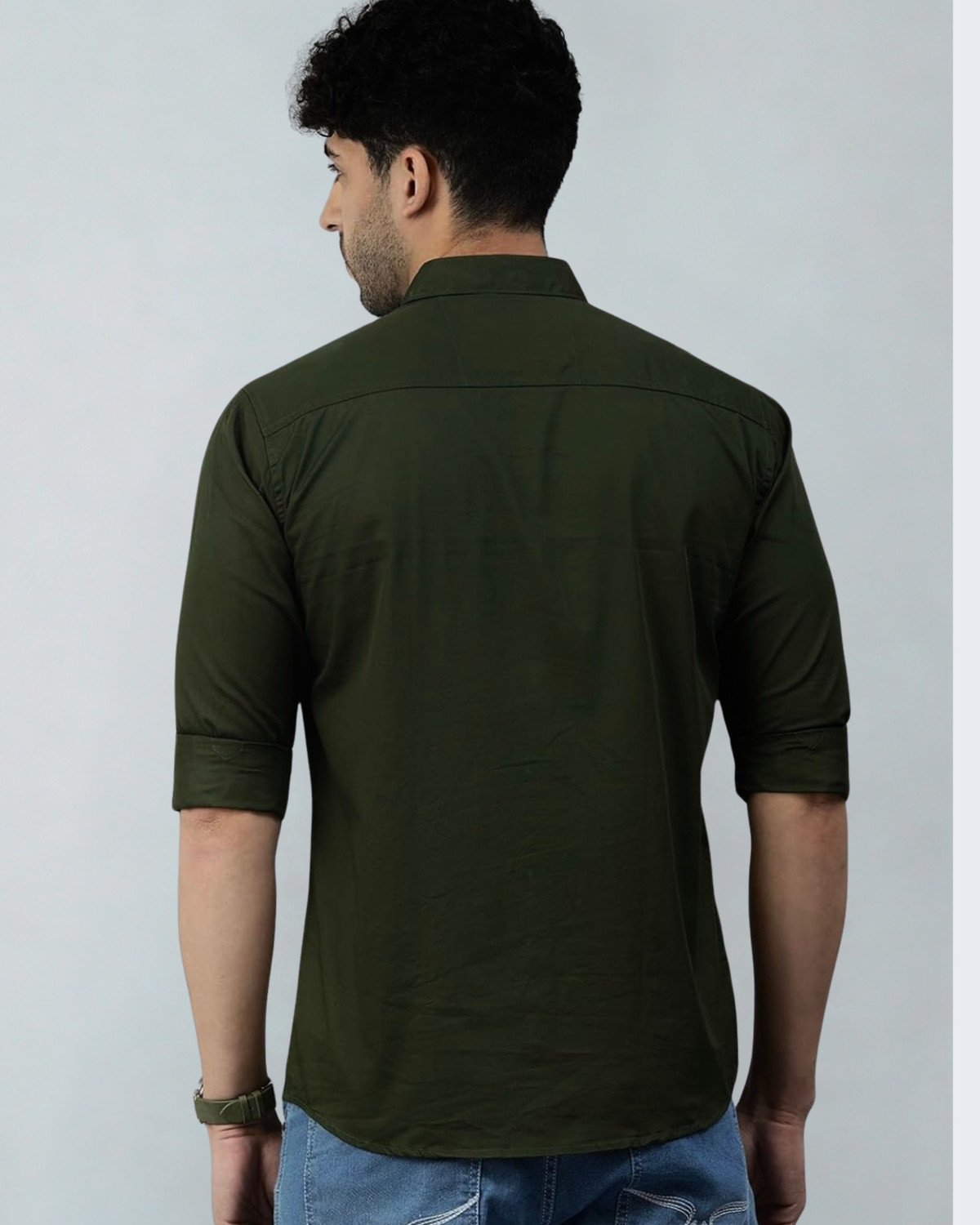 Image of nightscape Men Solid Casual Dark Green Shirt