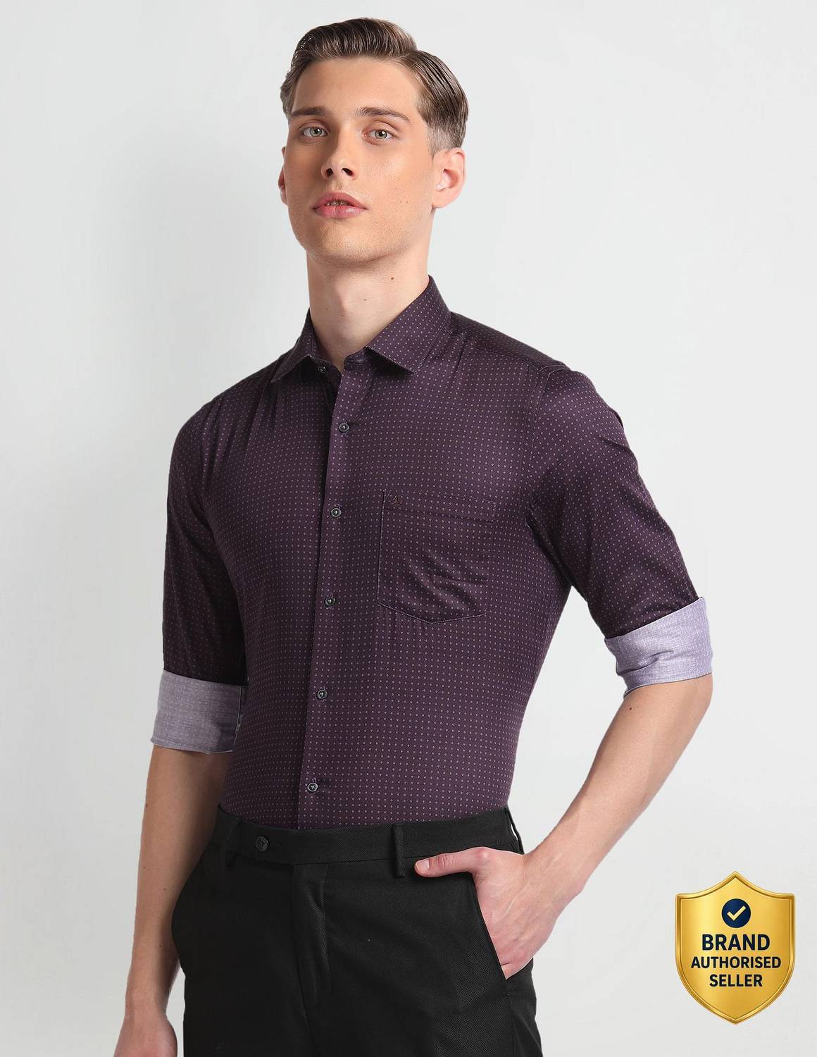 ARROW Men Printed Formal Purple Shirt