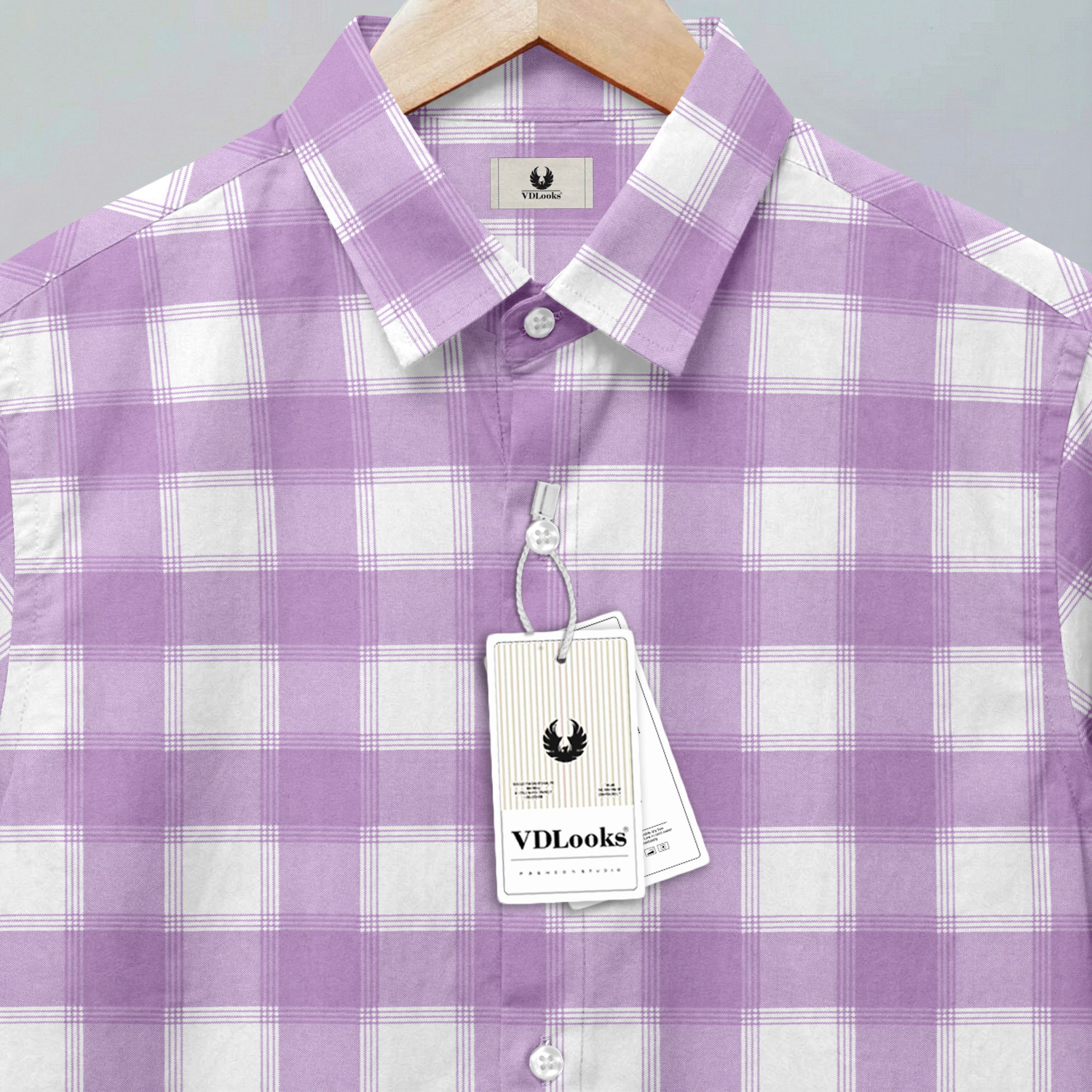 Image of VD Looks Men Checkered Casual Purple, White Shirt