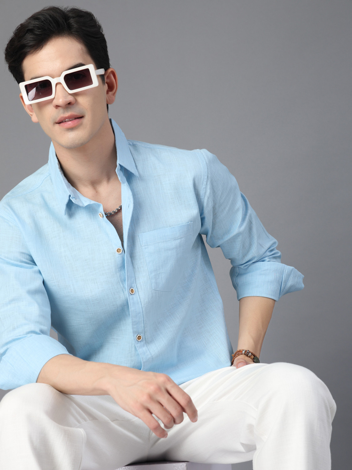 Image of Majestic Man Men Slim Fit Solid Spread Collar Casual Shirt
