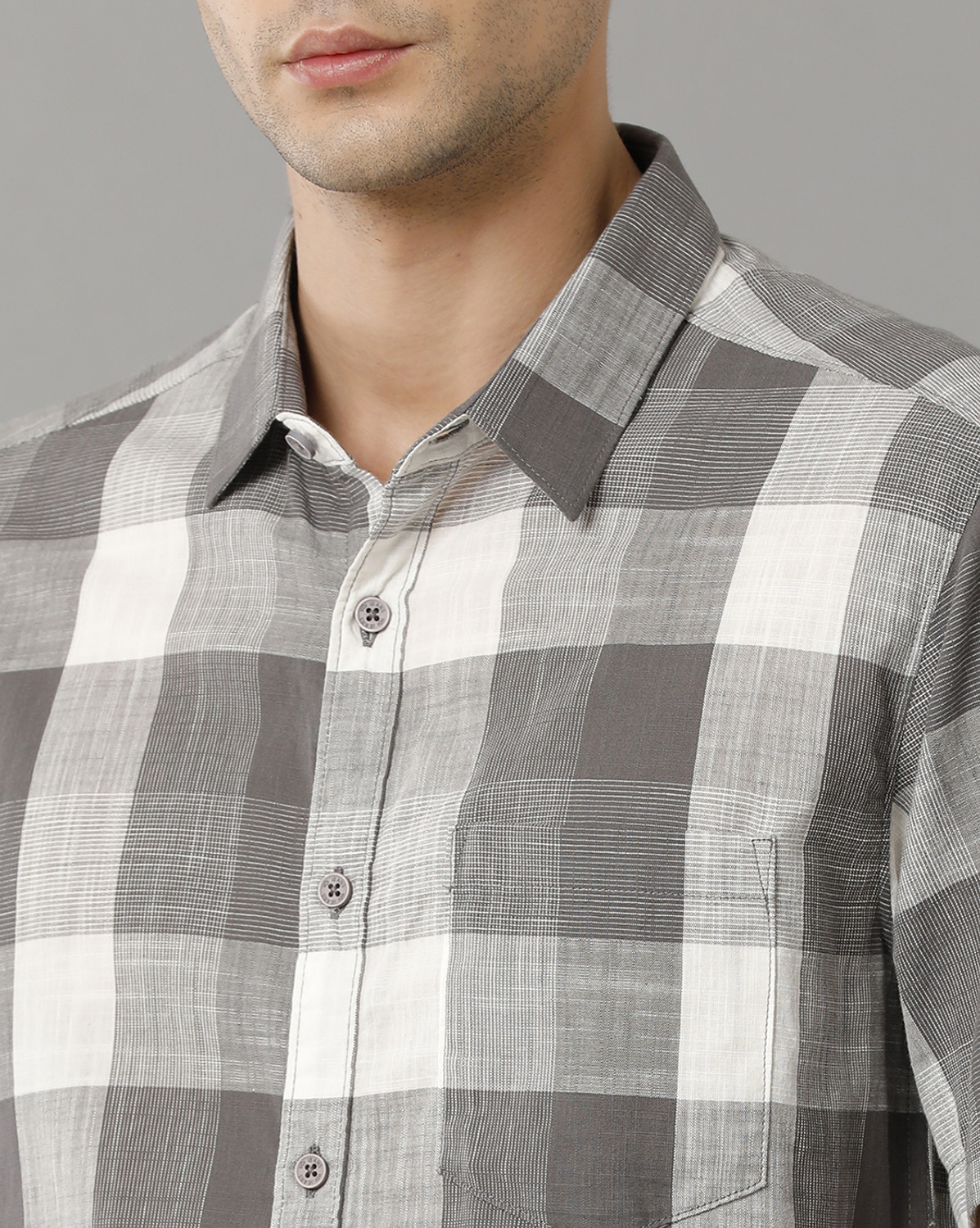 Image of VOI JEANS Men Checkered Casual Grey Shirt