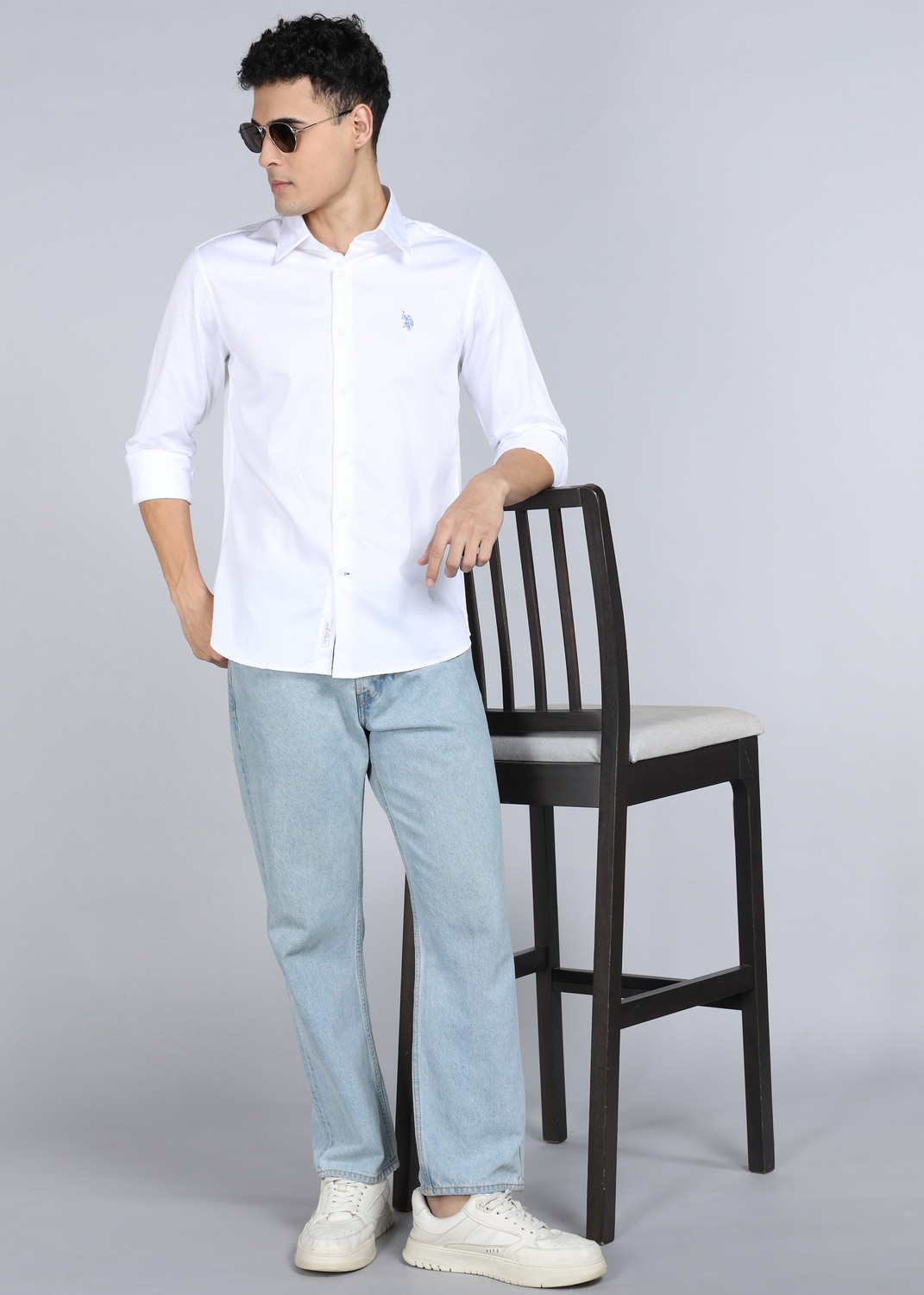 Image of U.S. POLO ASSN. Men Solid Casual White Shirt