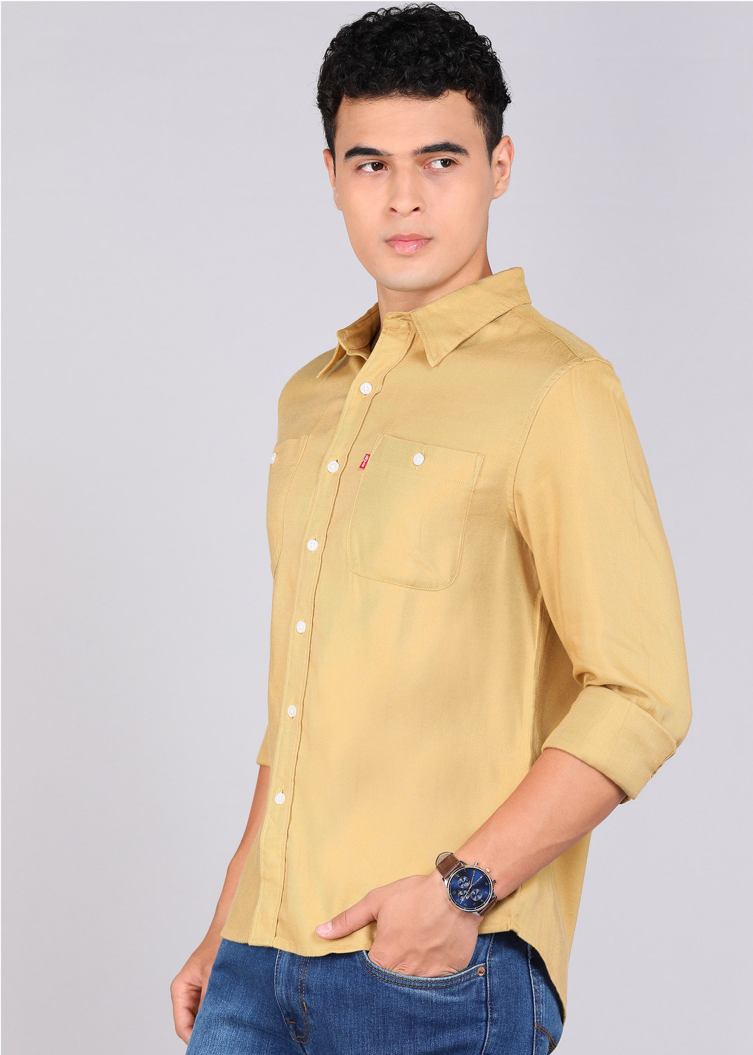 Image of LEVI'S Men Solid Casual Brown Shirt