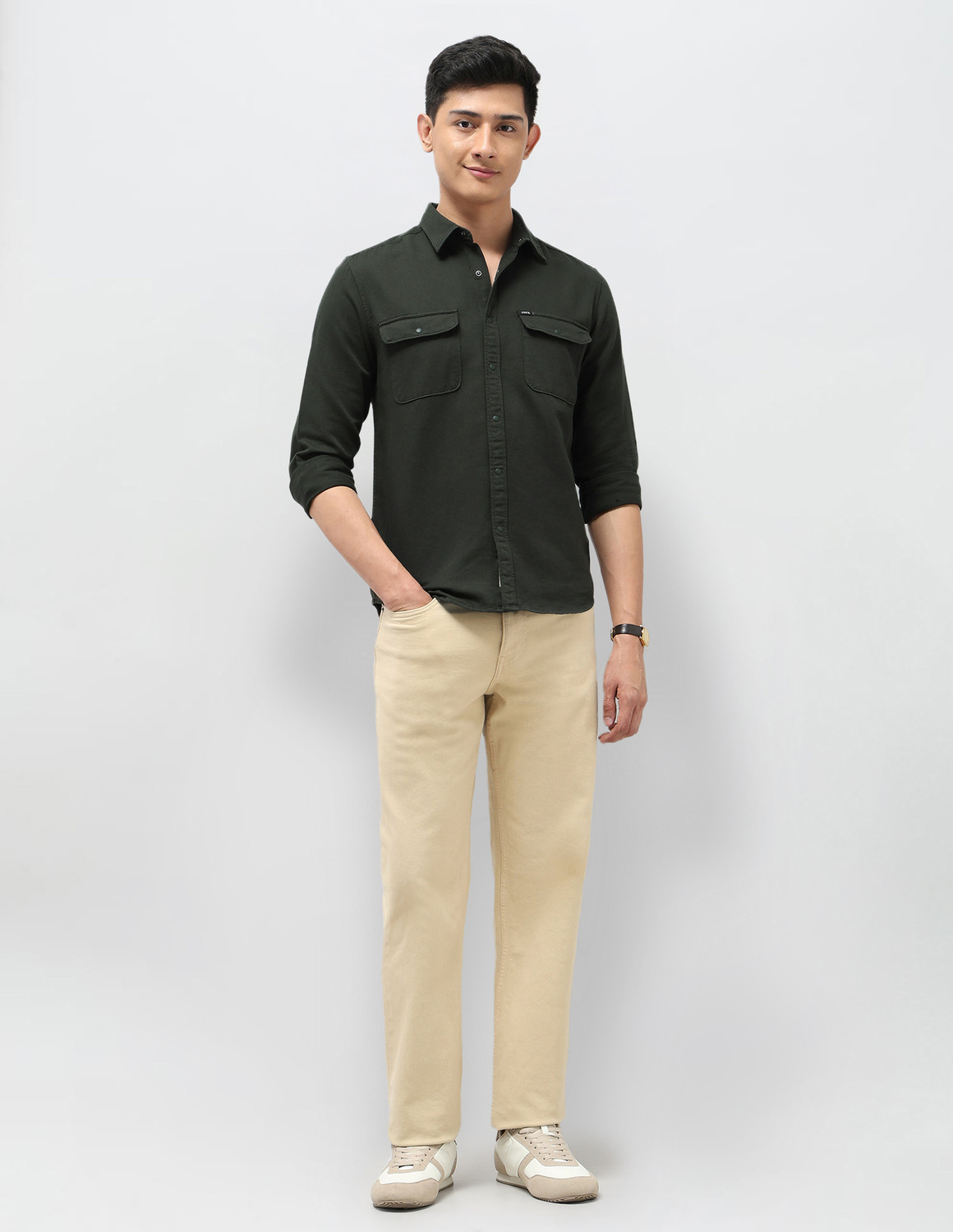 Image of U.S. Polo Assn. Denim Co. Men Solid Casual Green Shirt