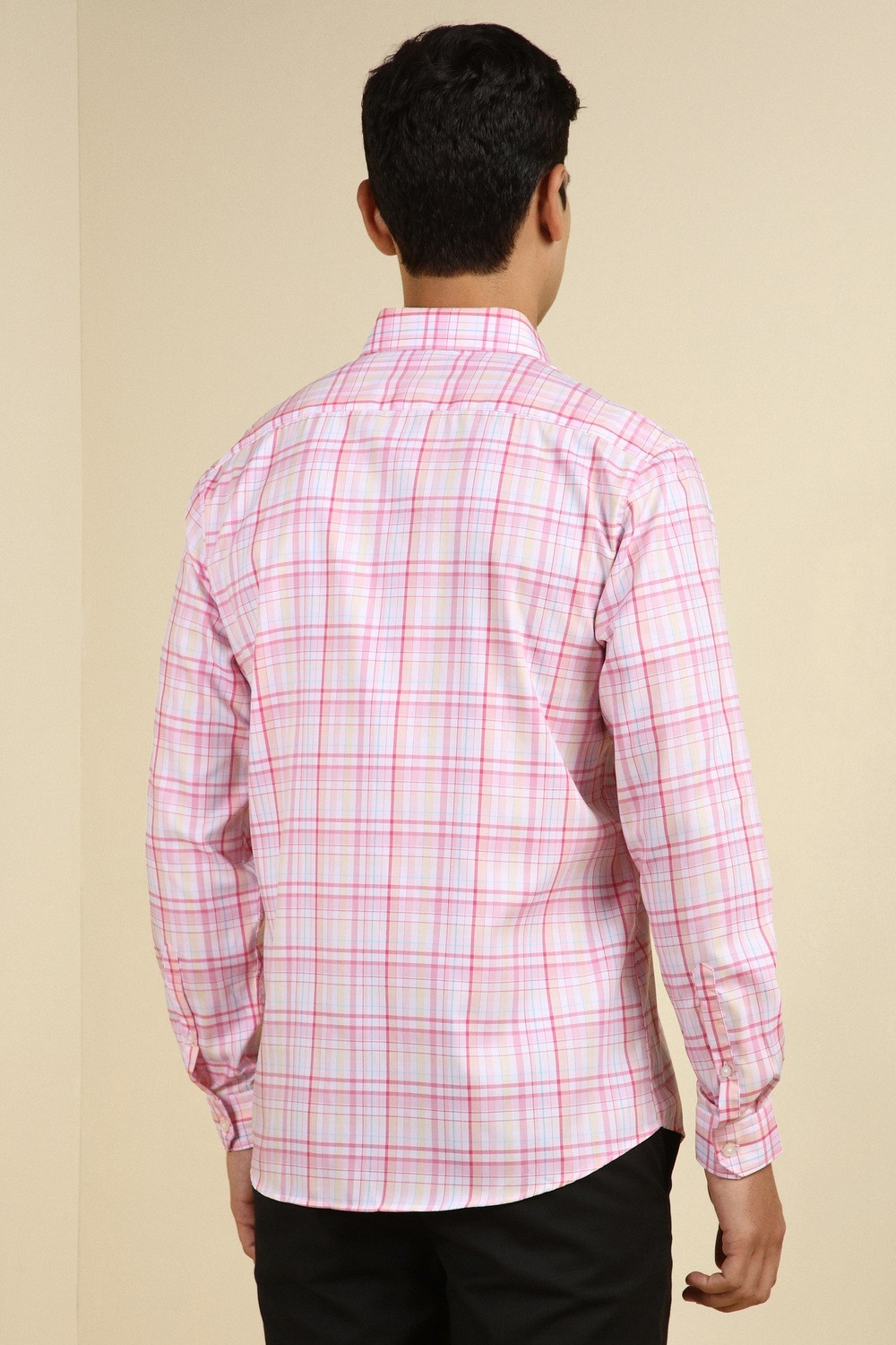 Image of Allen Solly Men Checkered Formal Pink Shirt