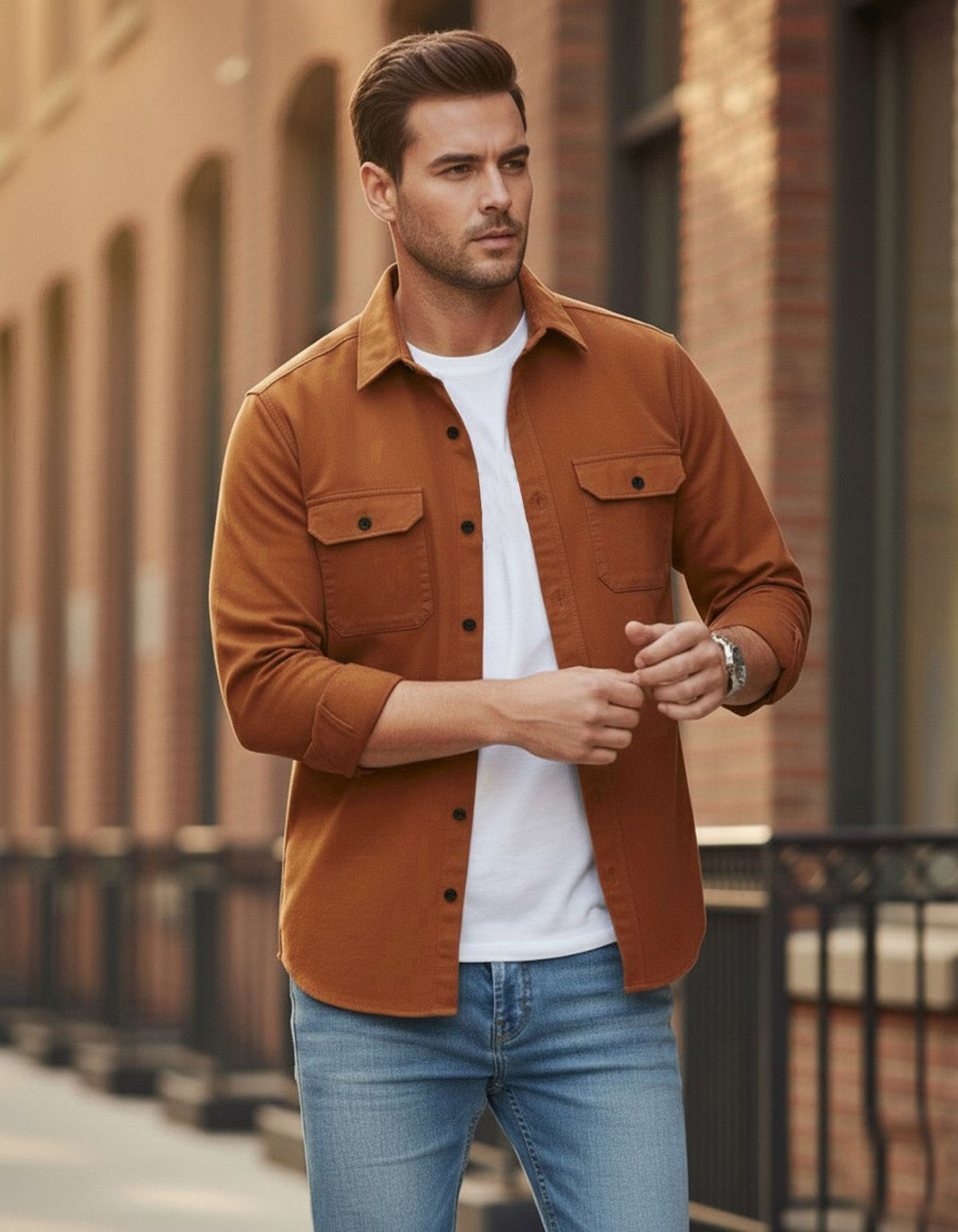 Image of MRNYB Men Solid Casual Brown Shirt