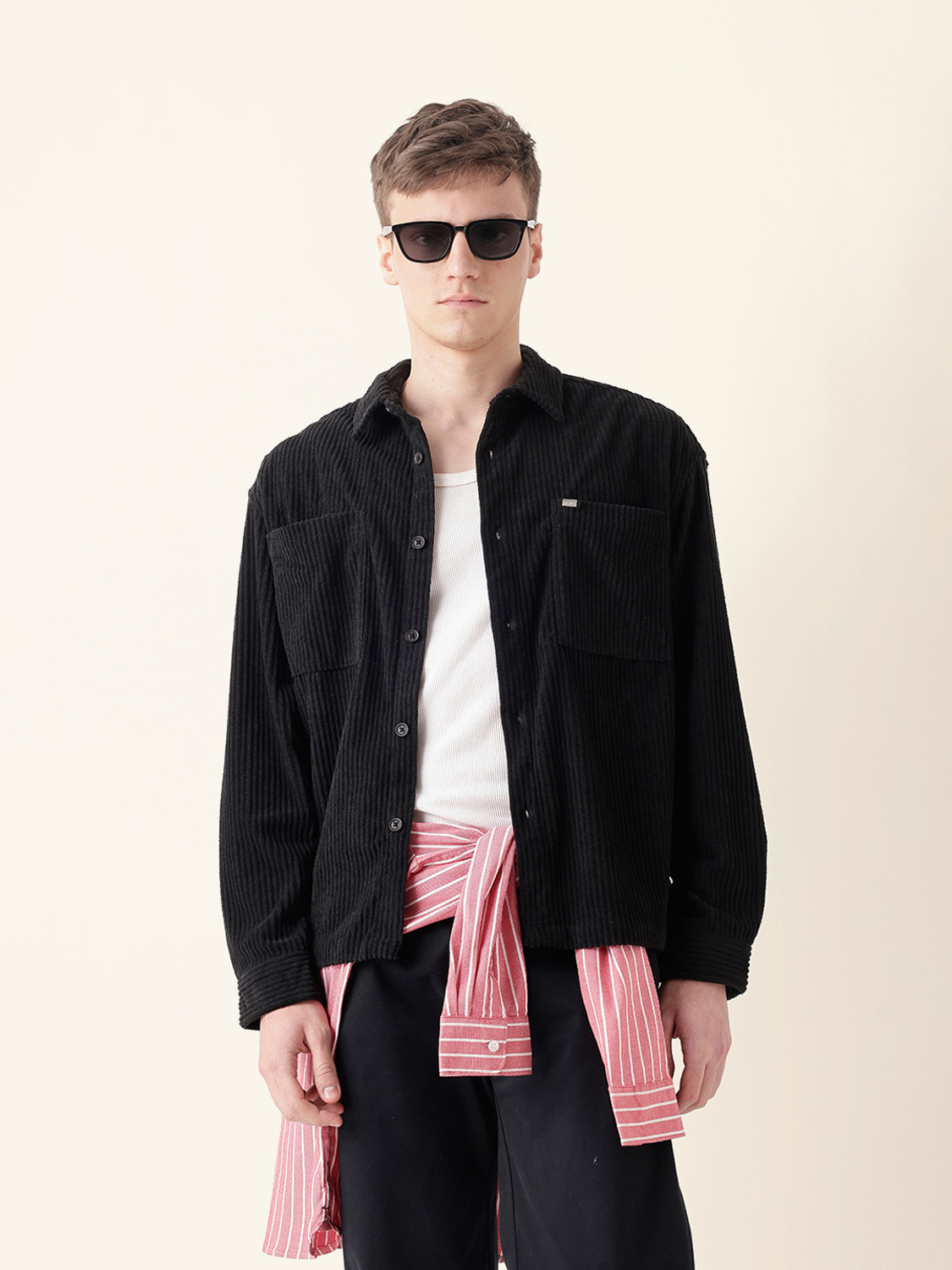 Image of THE BEAR HOUSE Men Self Design Casual Black Shirt