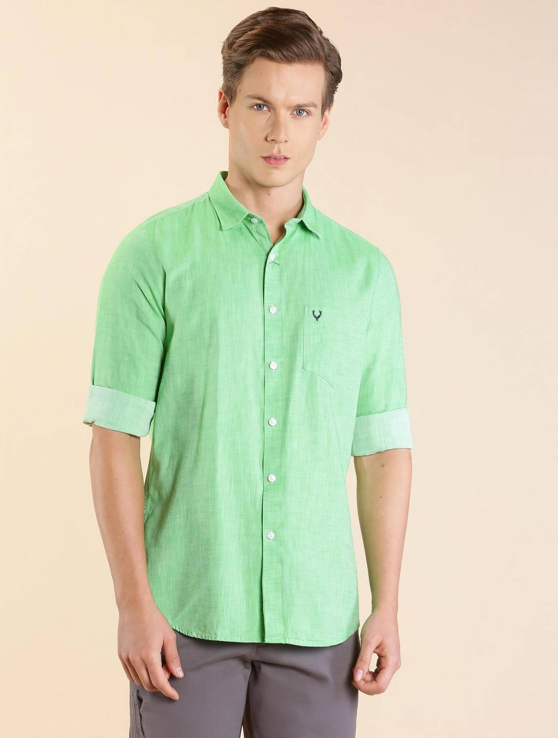 Allen Solly Men Solid Casual Green Shirt