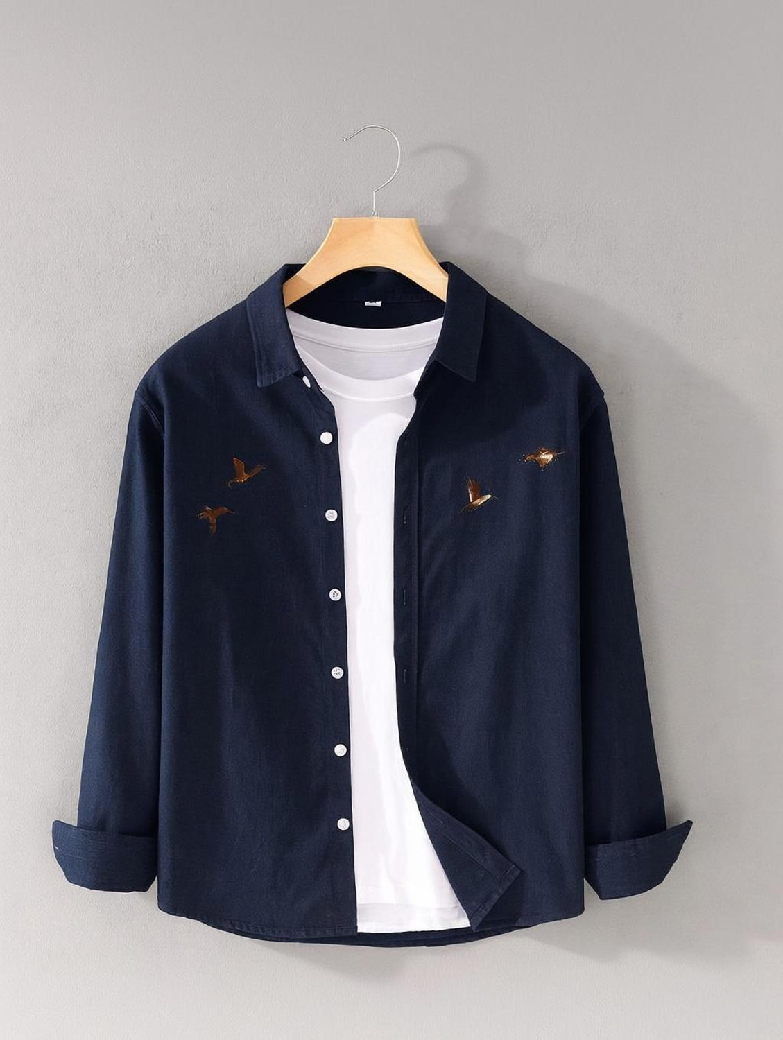 Image of GELAI ENTERPRISE Men Self Design, Embroidered Casual Blue Shirt