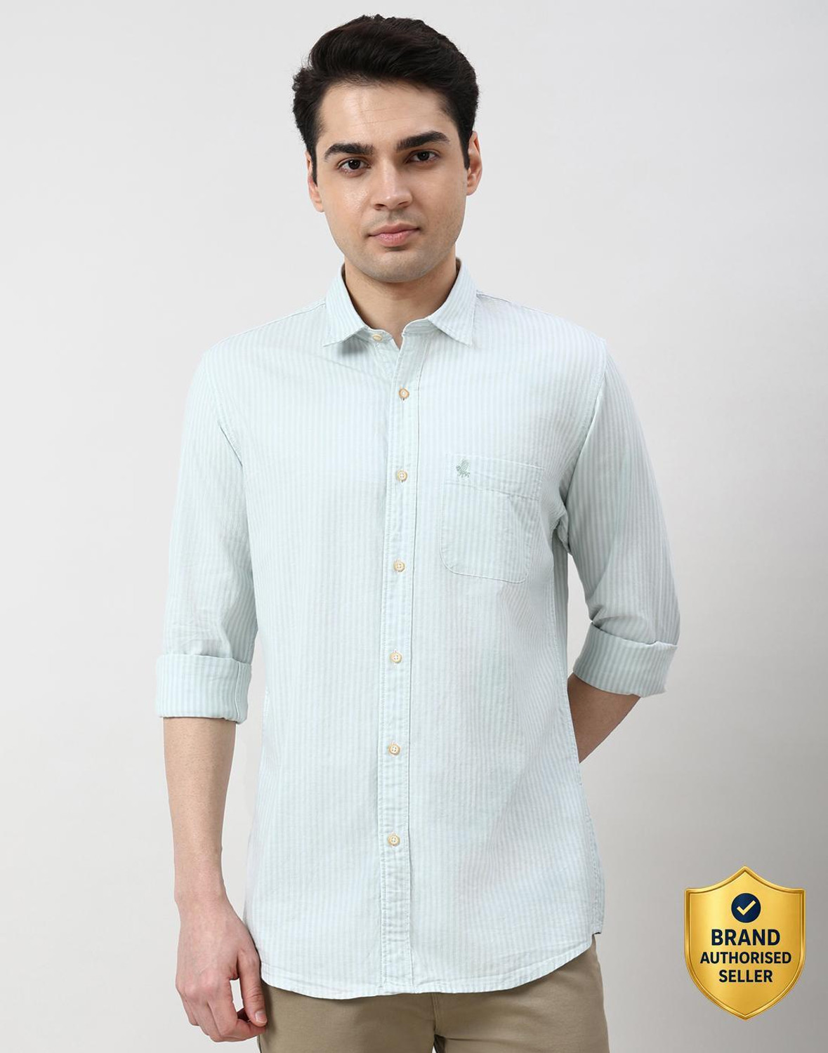 Image of PETER ENGLAND Men Striped Casual Green Shirt