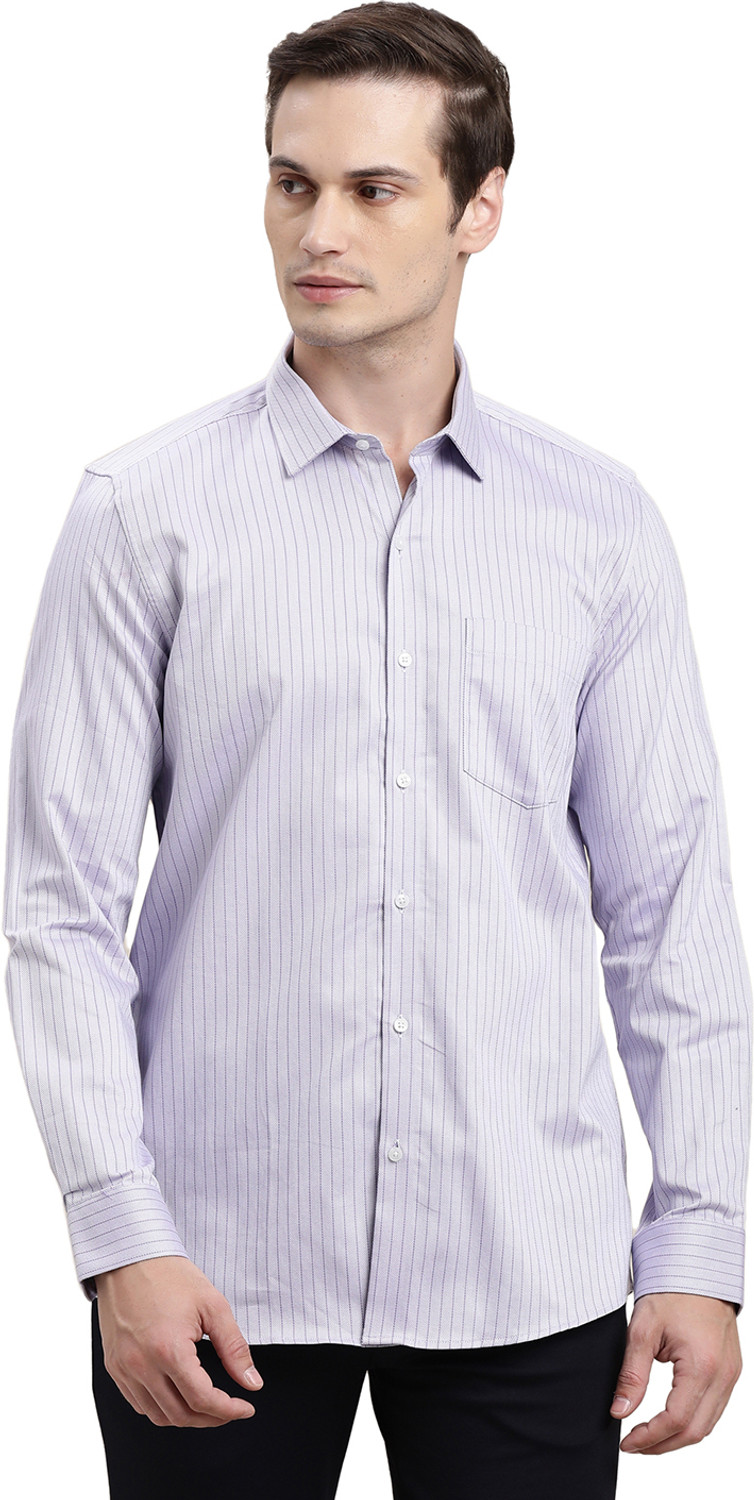 Image of TURTLE Men Striped Formal Purple Shirt