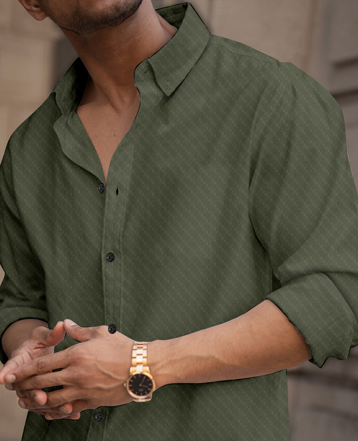 Image of Shubhlakshmi Men Self Design Casual Green Shirt