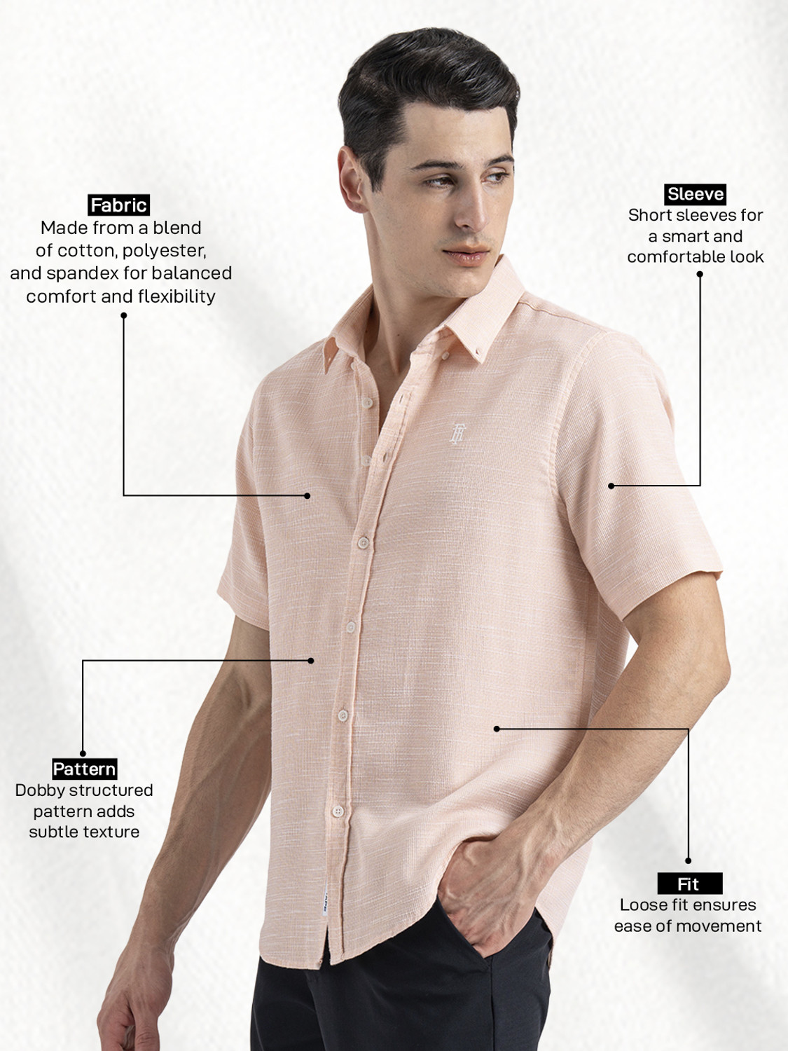 Image of RED TAPE Men Self Design Formal Pink Shirt