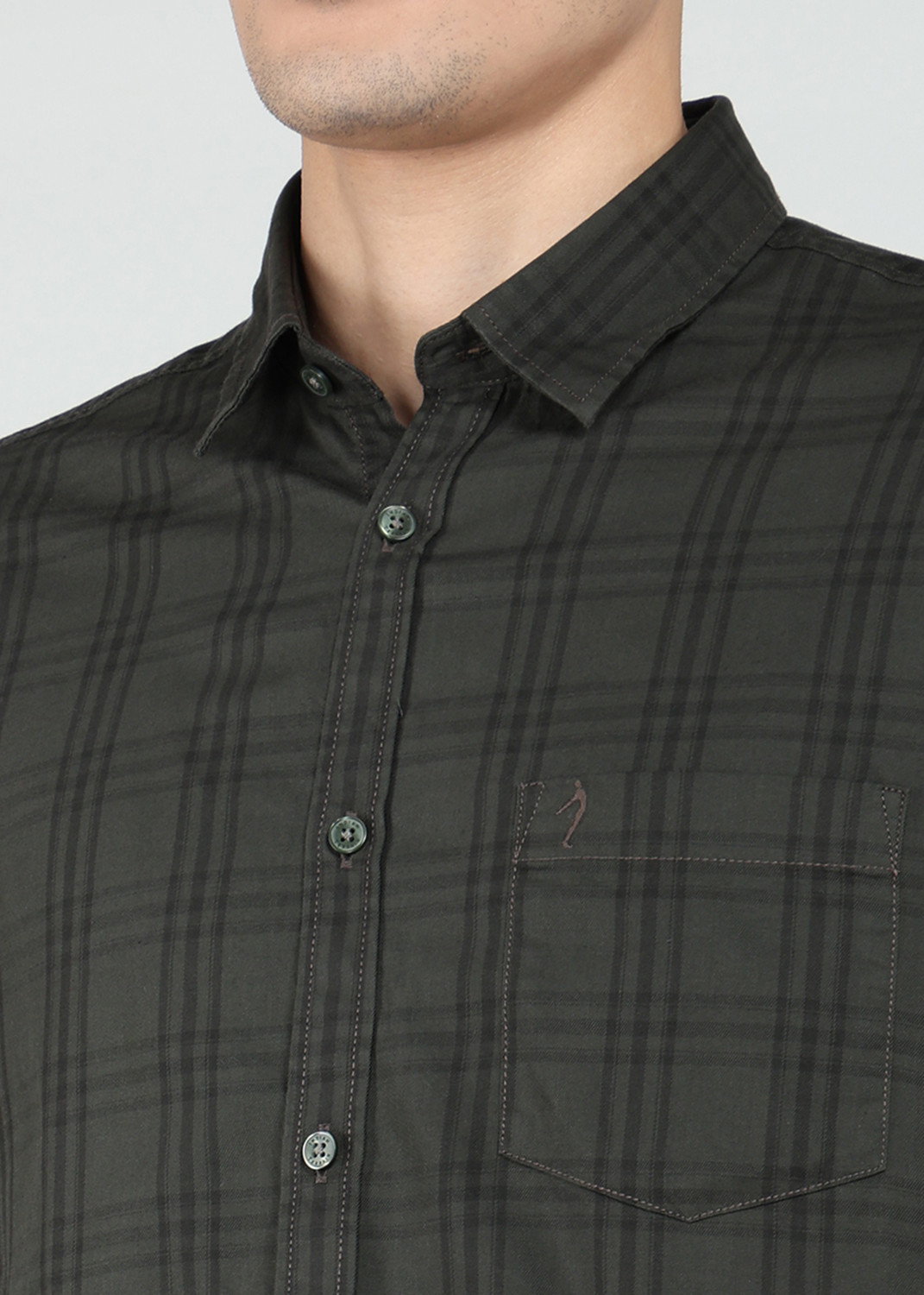Image of INDIAN TERRAIN Men Checkered Casual Green Shirt