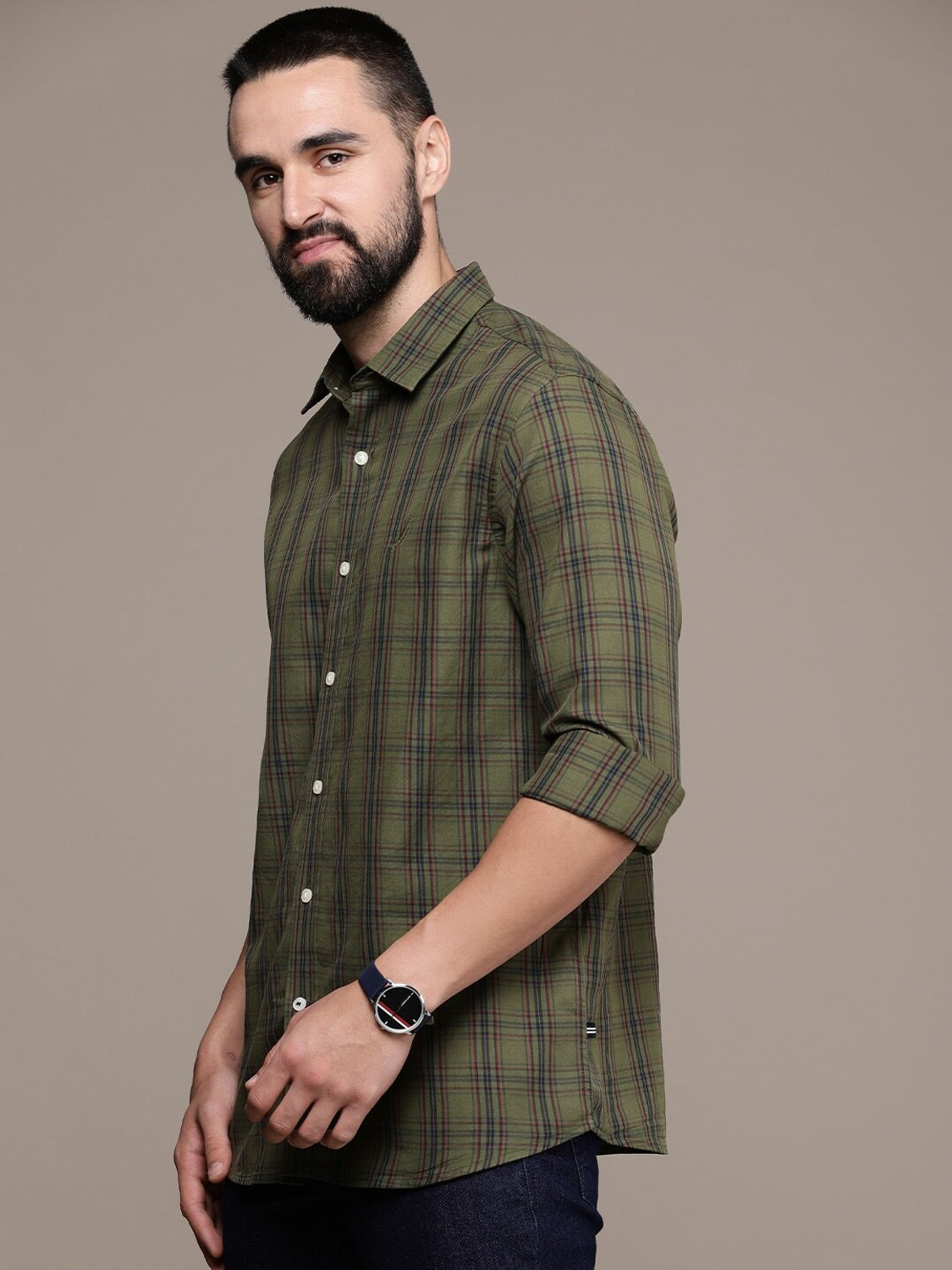 Image of NAUTICA Men Checkered Casual Green, Red, Dark Blue Shirt